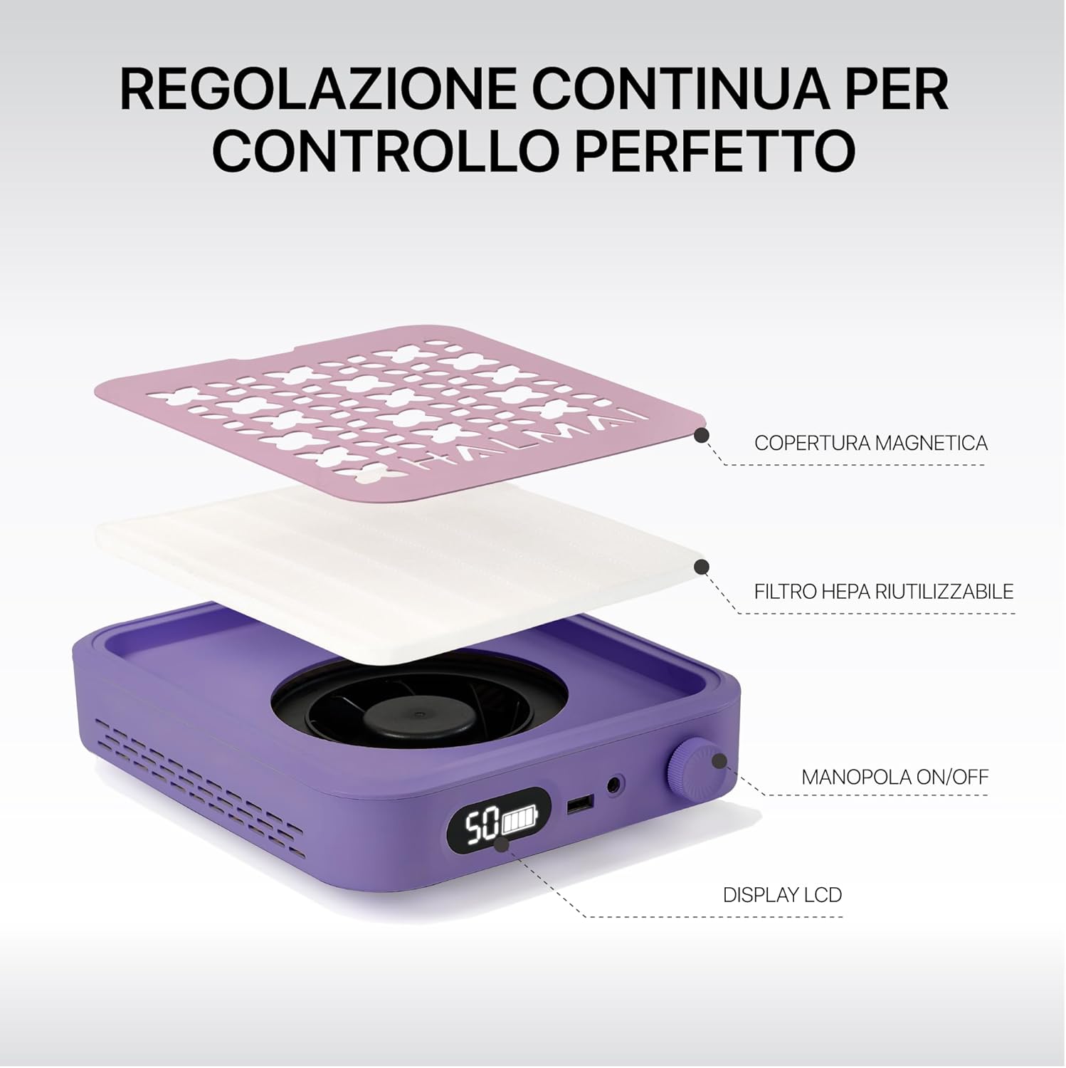 Detalle de HALMAI Aspirapolvere per polvere da unghie cordless 800 Pa con filtro HEPA e motore brushless 5000 RPM