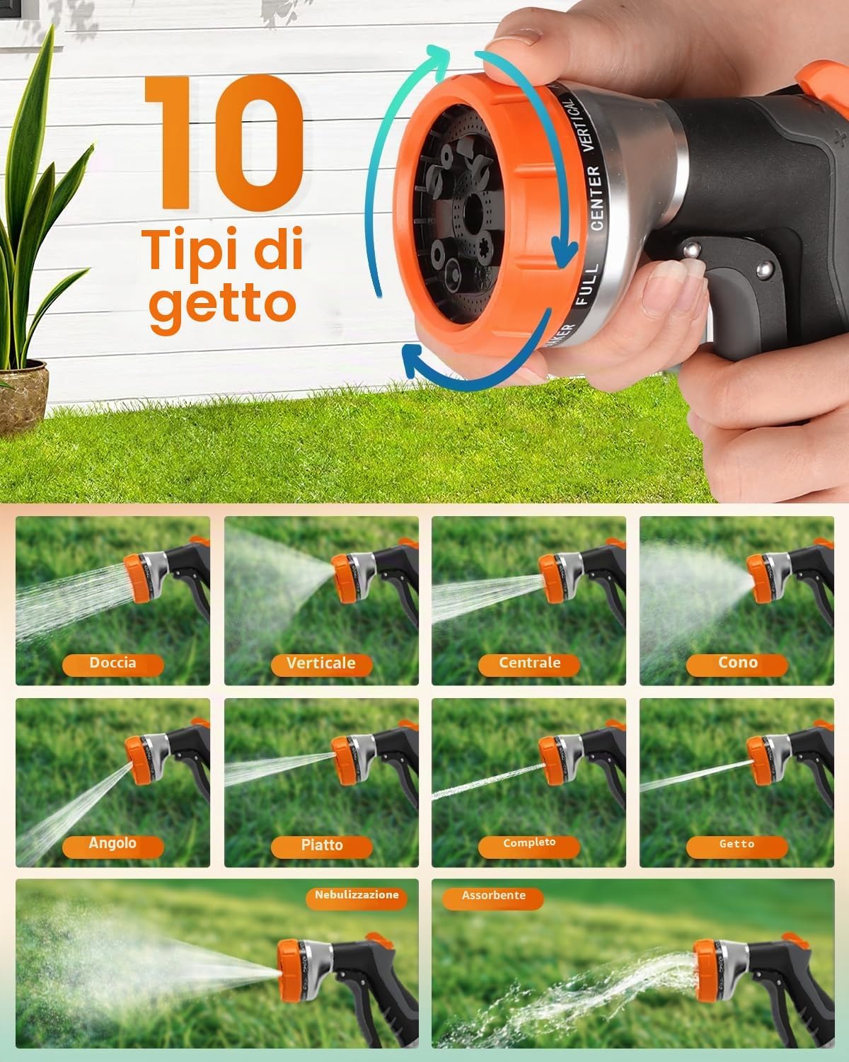 Thumbnail 1 de Hoofun set 2 pezzi doccetta da giardino con spruzzatore a 12 funzioni e collegamento rapido