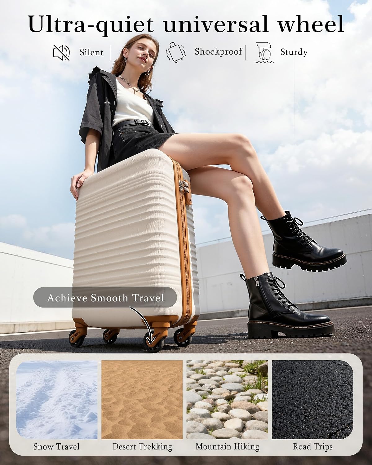 Detalle de COOLIFE 55×35×20 Cabin Suitcase + 40x25×20cm Ryanair Cabin Bag EasyJet Set