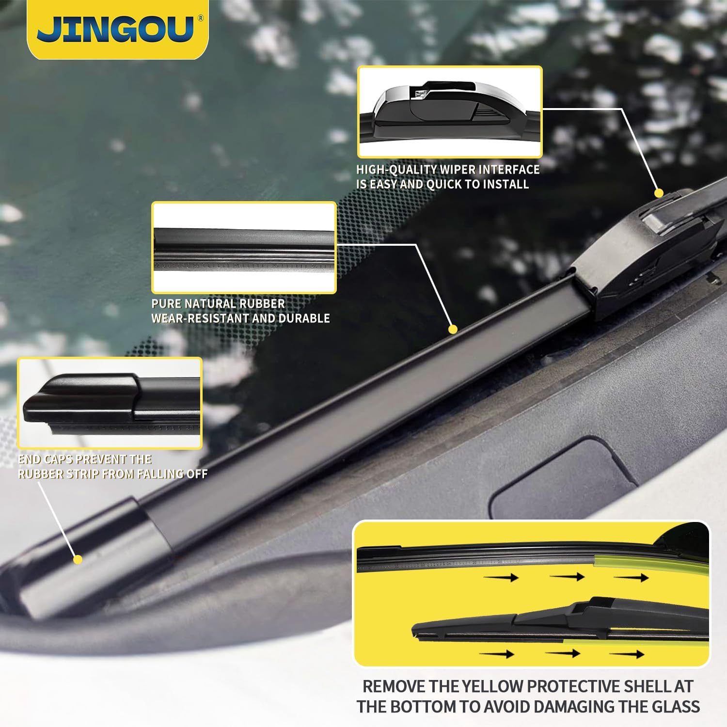 Detalle 2 de JINGOU Wiper Blades Set (28/20/16-inch) for 2011–2020 Toyota Sienna, front and rear replacement (Pack of 3)