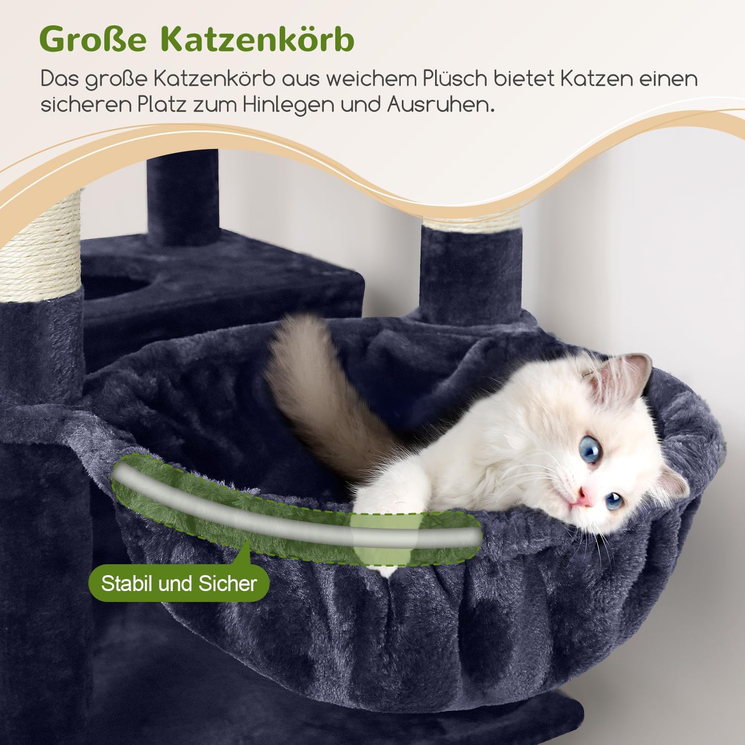 Thumbnail 6 de Globlazer Kratzbaum für Maine Coon – 183 cm hoch mit Großem Katzenhaus, Plattformen & Kippschutz (Rauchgrau)