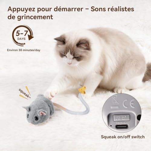 Thumbnail 2 de Migipaws Souris interactive rechargeable pour chat, capteur et herbe à chat