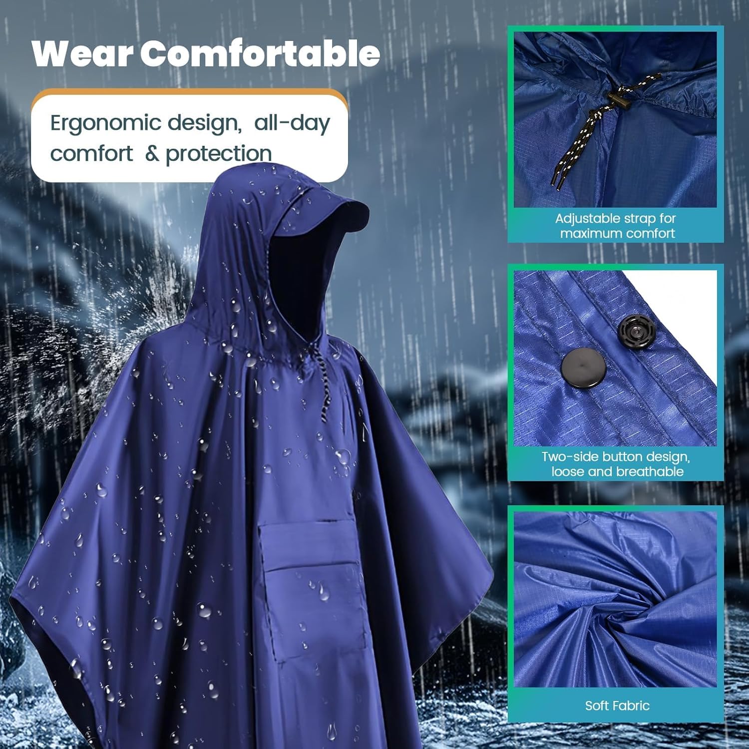 Thumbnail 5 de Stynice leicht wasserdichtes Regenponcho für Herren & Damen – faltbare Outdoor-3in1- Regenjacke (Kapuze, 290 g)