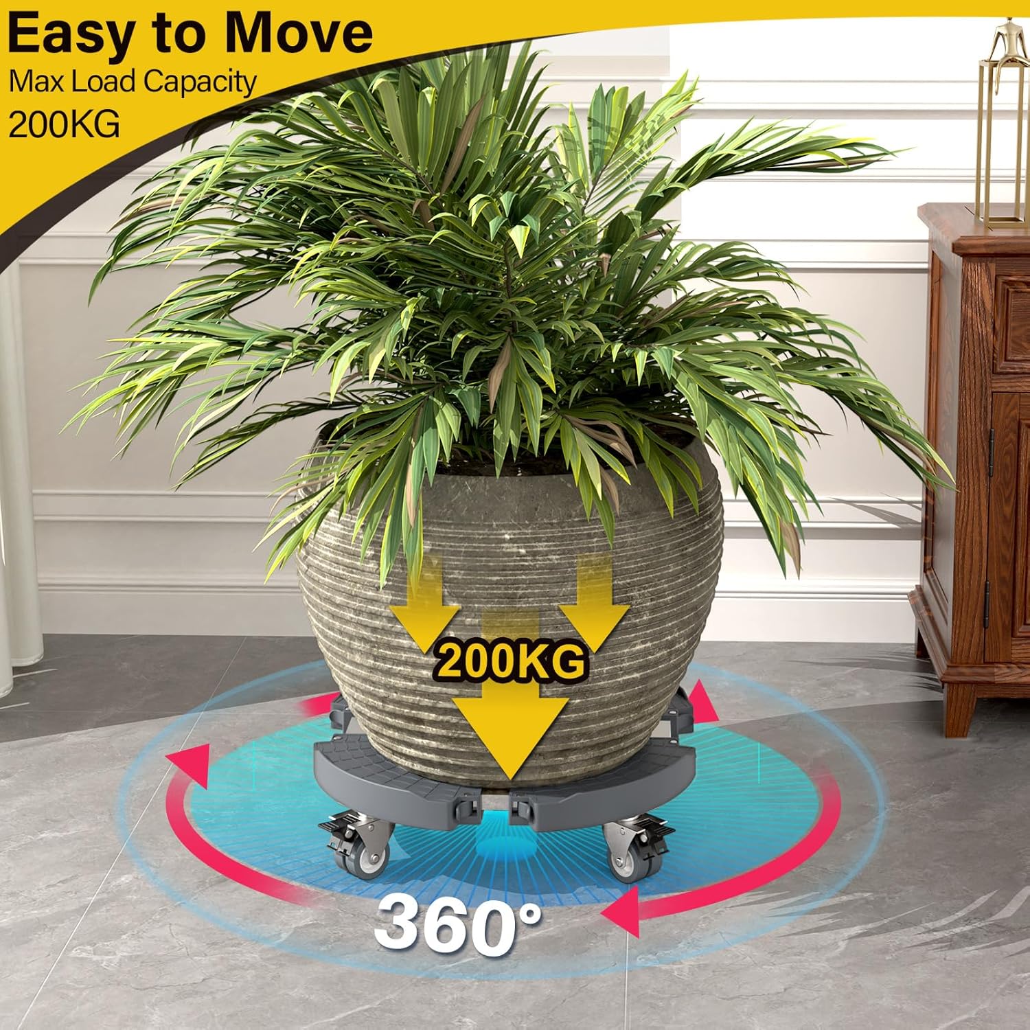 Thumbnail 1 de WELDUN Heavy Duty Plant Caddy with Wheels (Adjustable 40–57 cm) – Lockable Caster Plant Stand, Grey, 1 Pack