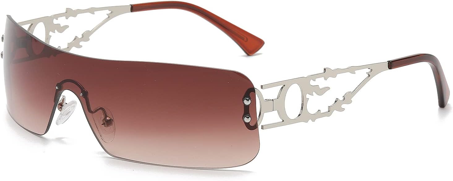 Detalle de YAMEIZE Trendige randlose Y2K Wraparound Sonnenbrille – Oversized, UV400, für Sie & Ihn