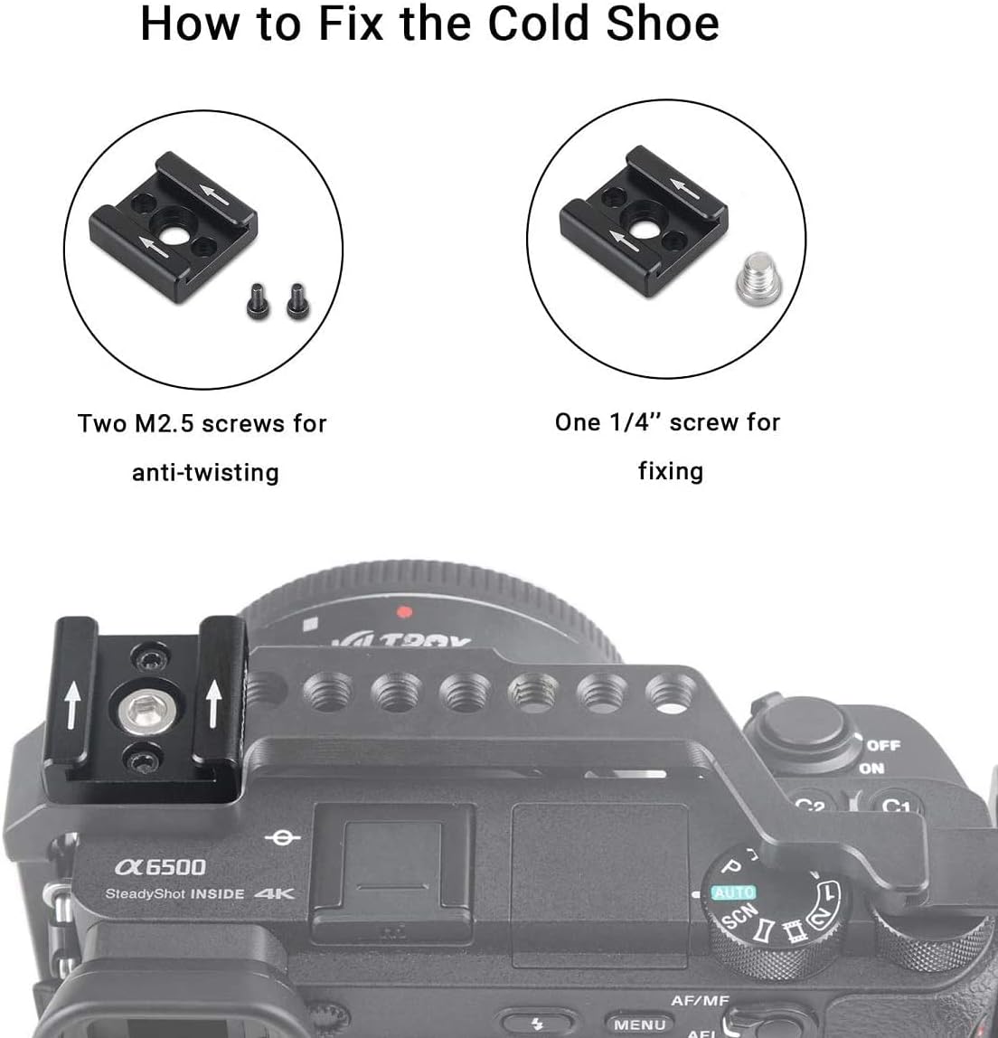 Detalle de SMALLRIG 1241 adaptateur cold shoe froid avec vis 1/4-20 et fixations M2,5 pour DSLR, LED, EVF