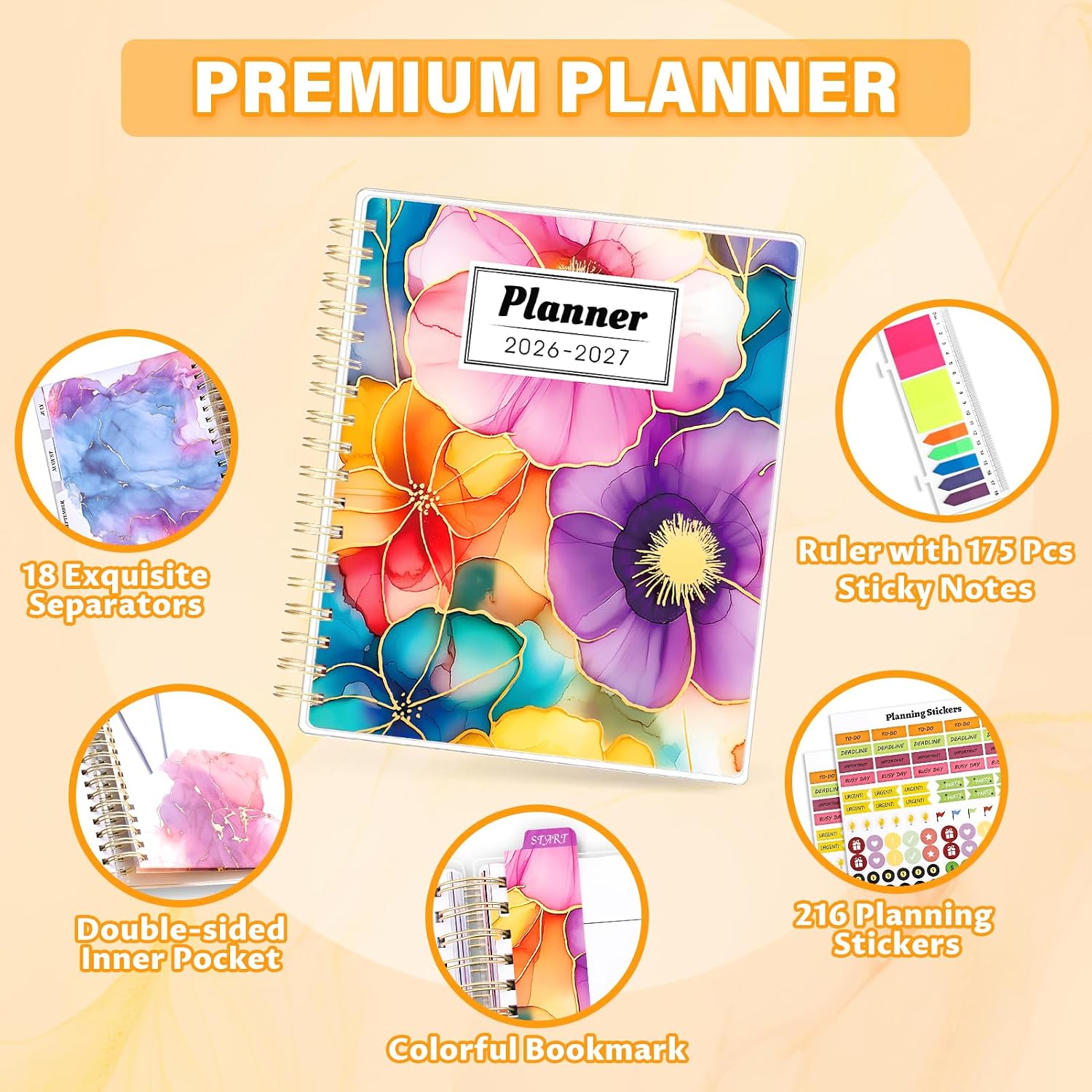 Detalle 2 de montcool 2026-2027 Academic Planner, 18-Month Weekly and Monthly, Floral Cover