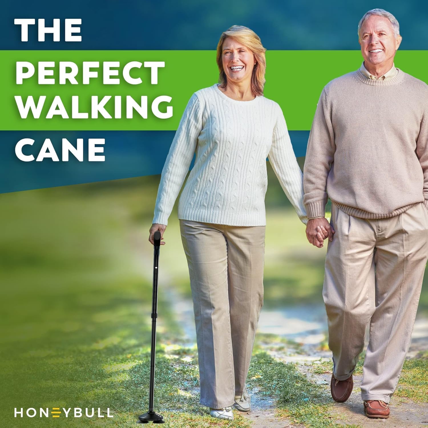 Detalle 2 de HONEYBULL Folding Walking Cane: All-Terrain, Adjustable & Heavy-Duty for Seniors and Adults