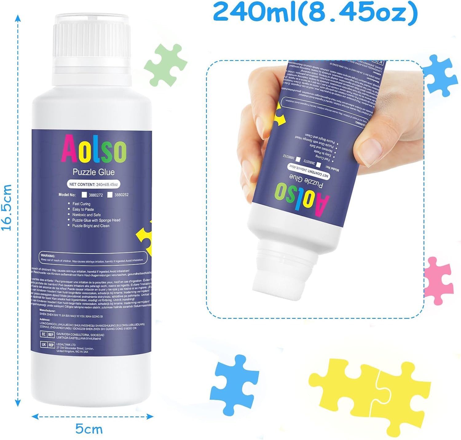 Detalle 2 de Aolso Pegamento Transparente 240ML para rompecabezas