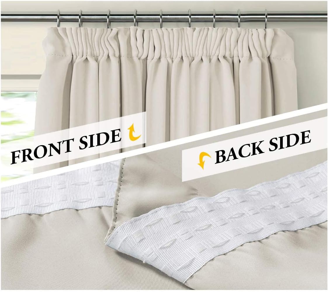 Thumbnail 1 de BellaHills Blackout Curtains – 2-Panels Thermal Insulated Pencil Pleat Set (Light Beige)