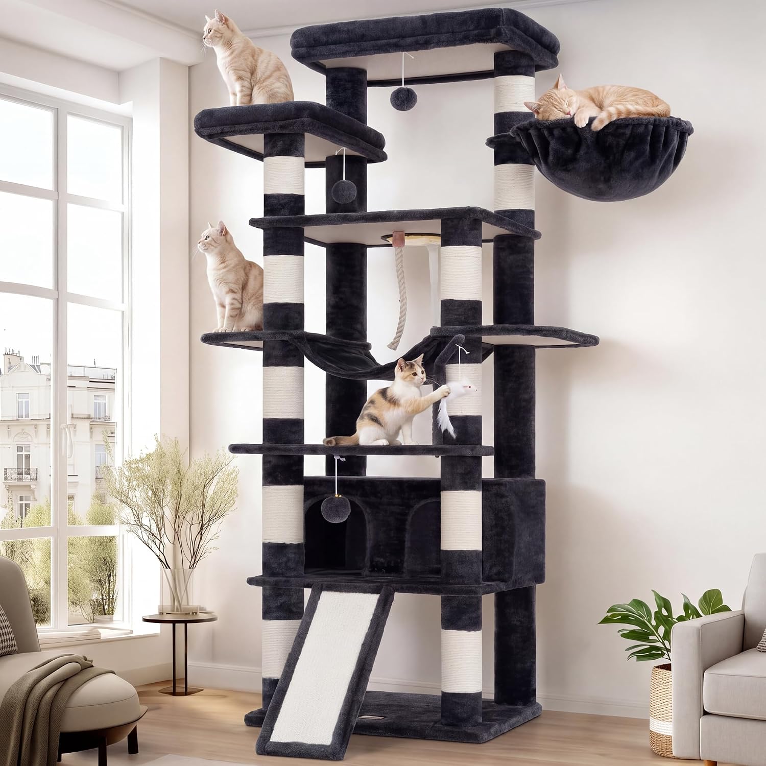 Detalle de Heybly HCT033G 78.7-Inch Cat Tree with 5 Levels and Plush Perches
