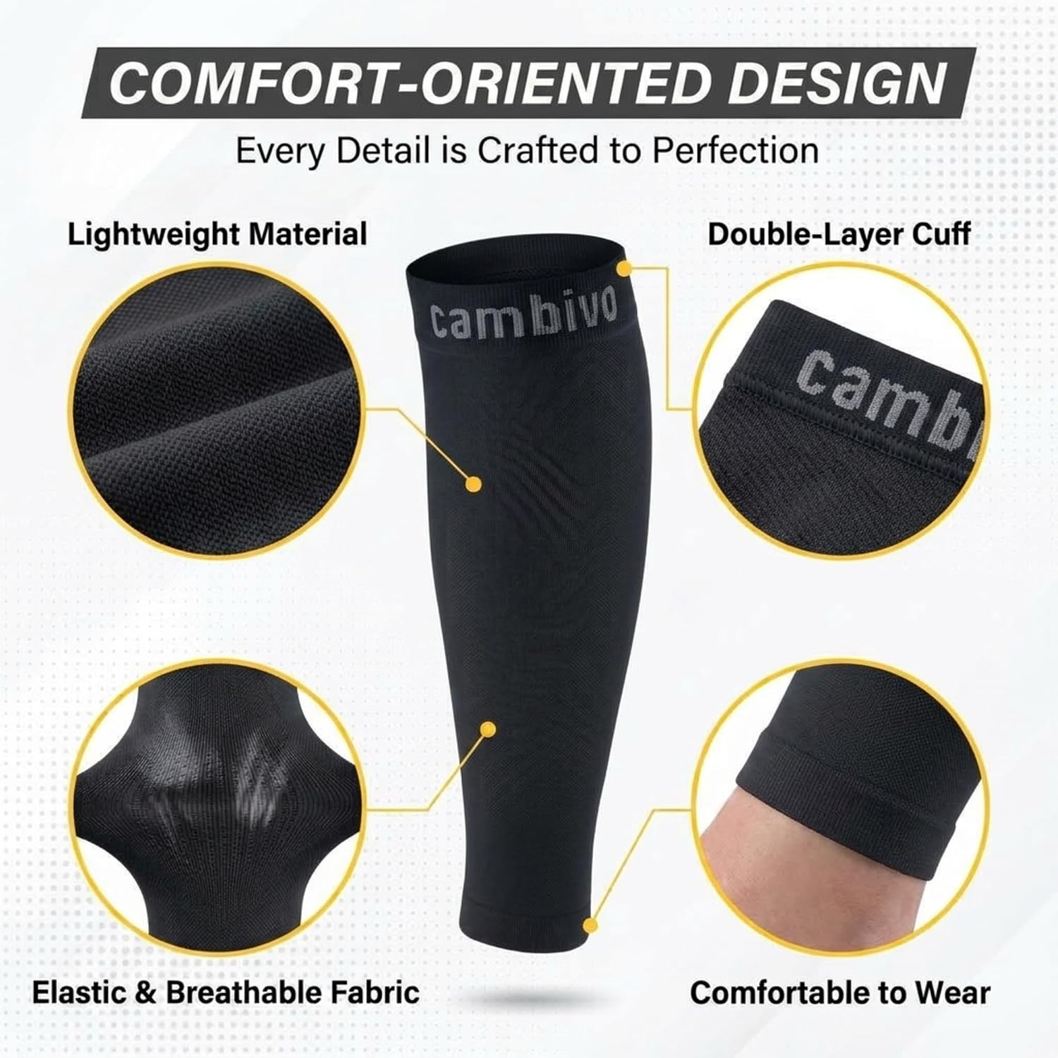 Thumbnail 3 de CAMBIVO 2 Pairs Compression Calf Sleeves (20-30 mmHg) – Footless, Graduated Support for Flying, Running and Daily Wear