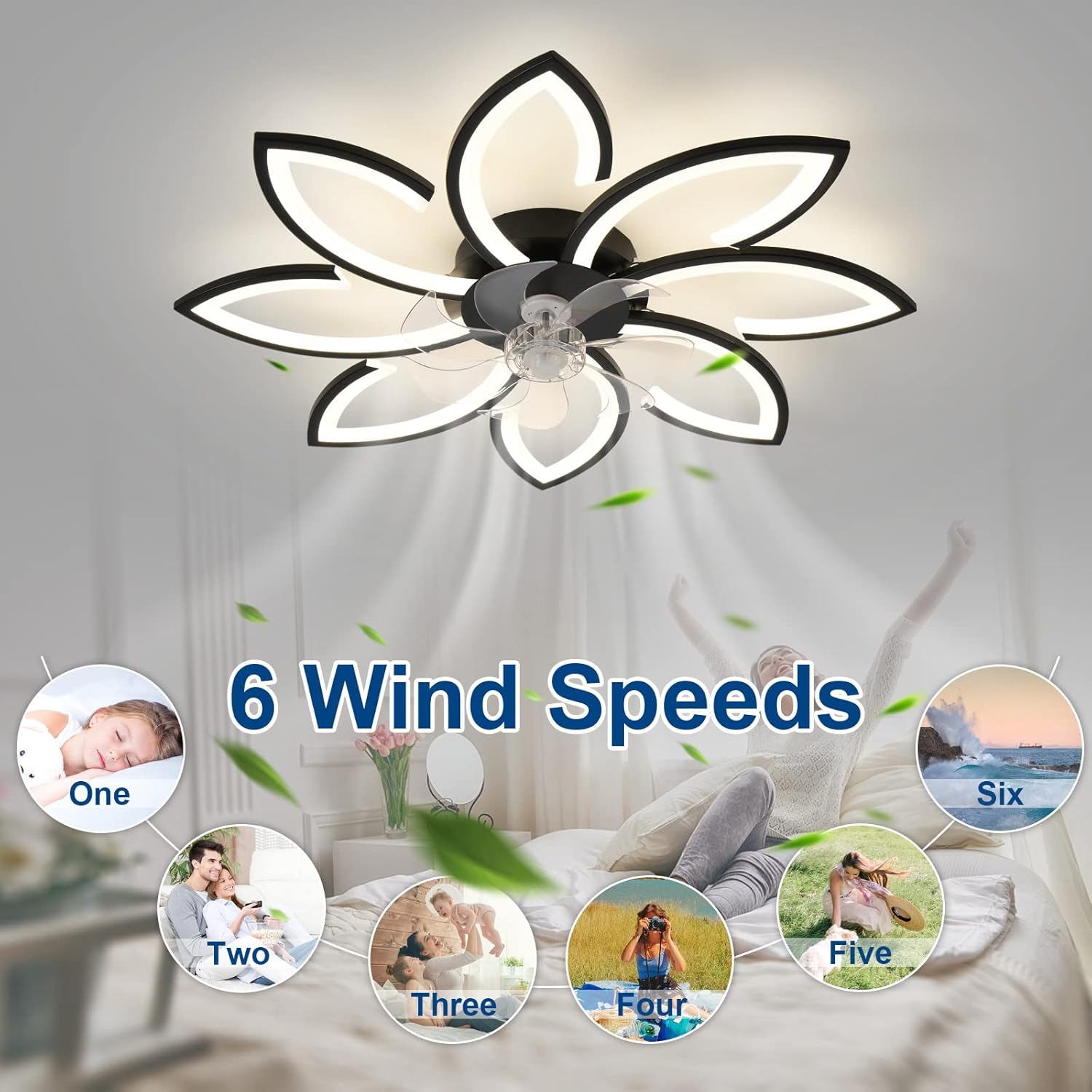 Detalle 2 de ZHMDJDSH ADH-CFL05 35-inch Geometric Ceiling Fan with Dimmable LED Light