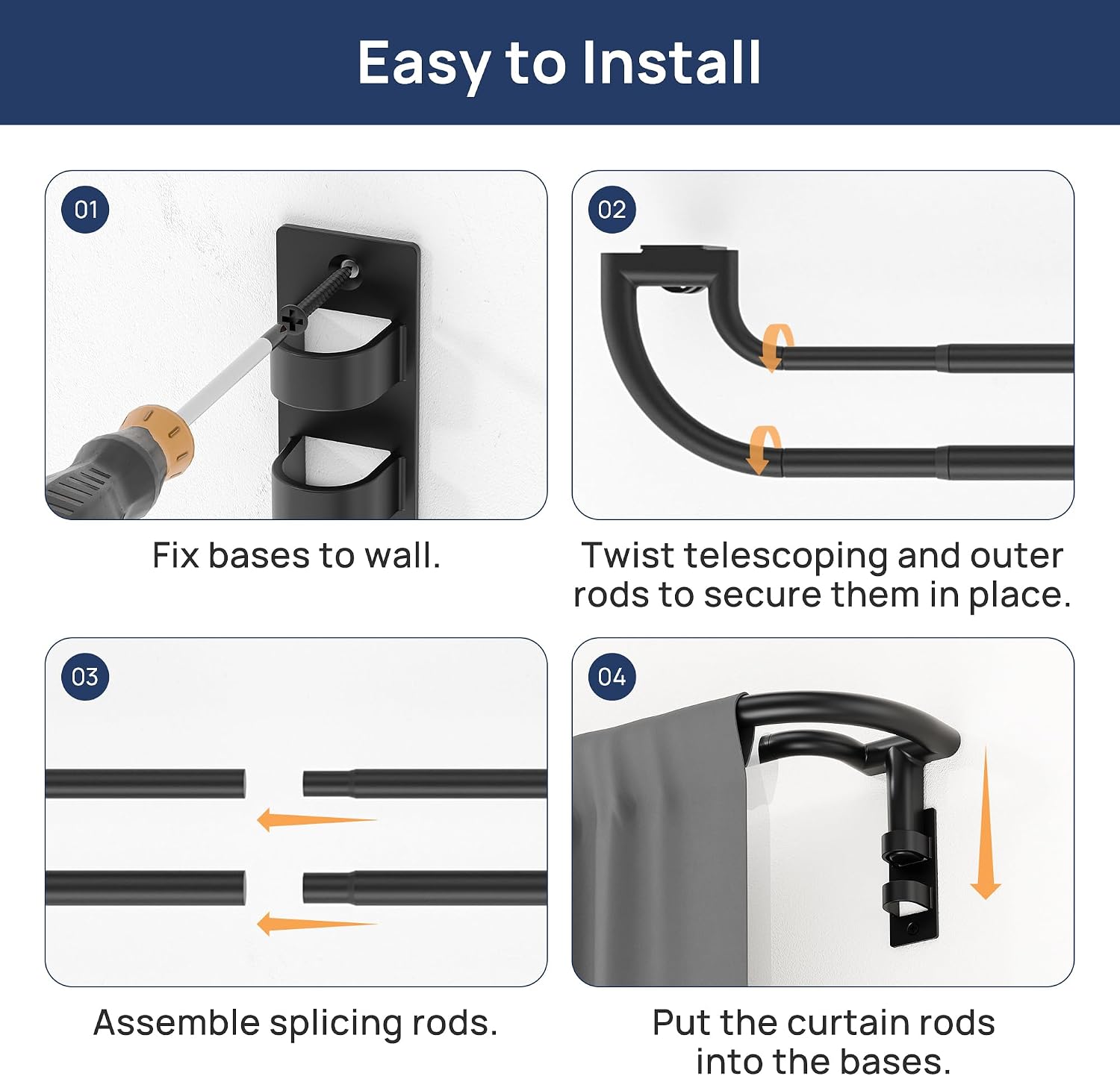 Thumbnail 5 de ENJOYBASICS CREB0037AMUS Double Curtain Rod, Adjustable 28–48 in, Black
