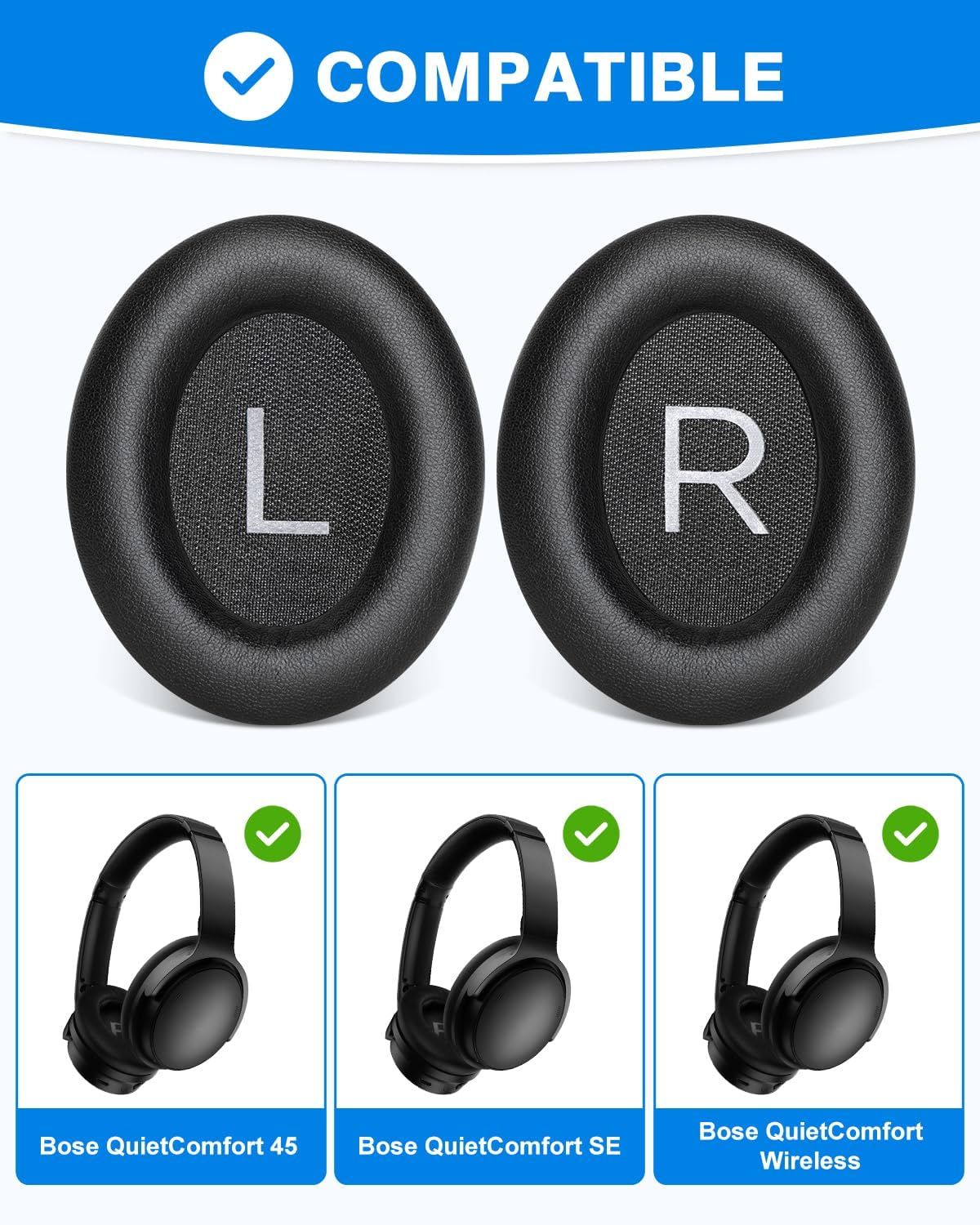 Thumbnail 1 de Link Dream Coussinets pour Bose QC45 et QC SE – cuir protéiné et mousse à mémoire de forme