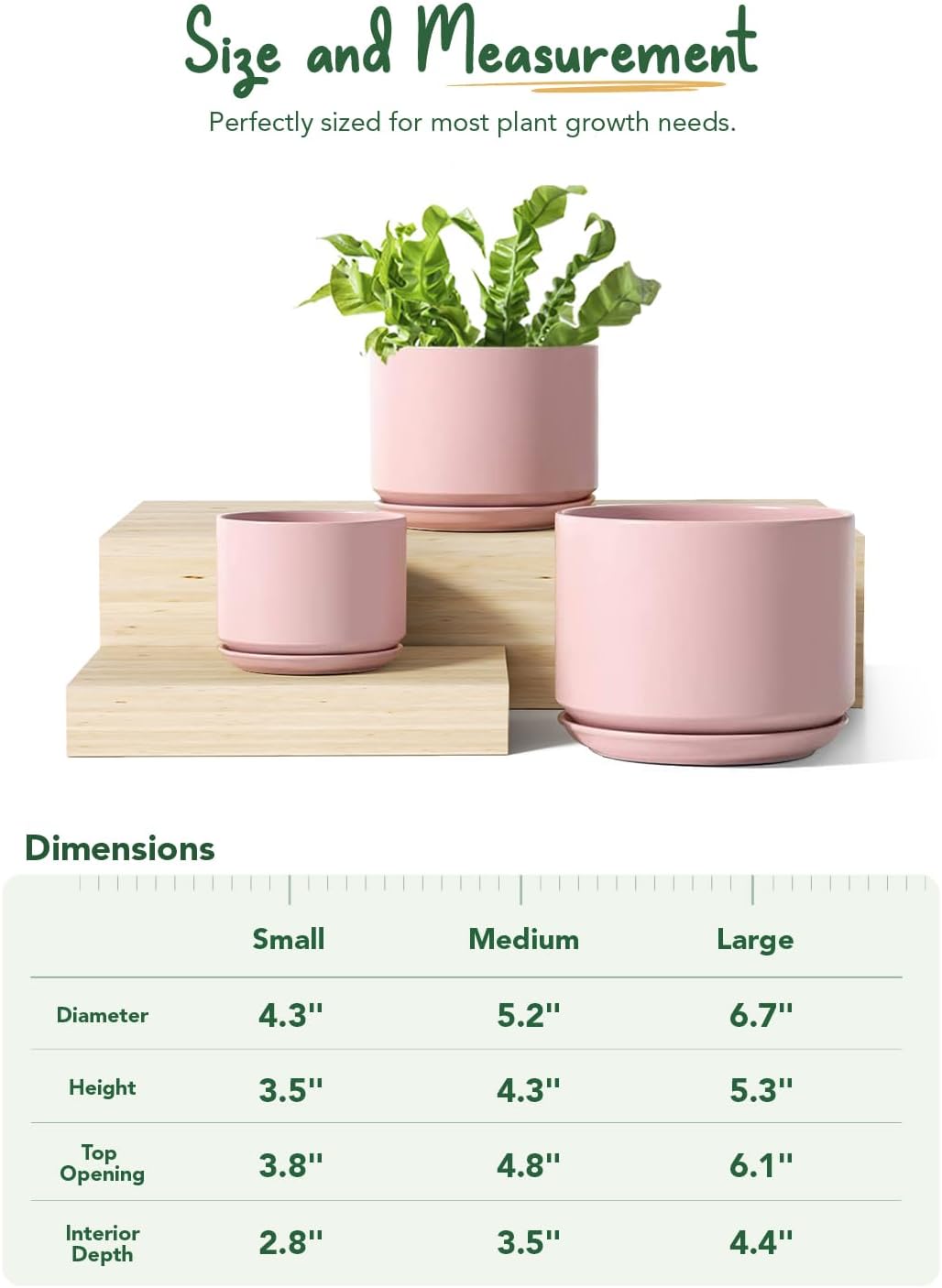 Detalle de LE TAUCI 11/13/17 cm Ceramic Plant Pots Set of 3 with Drainage Holes and Saucer