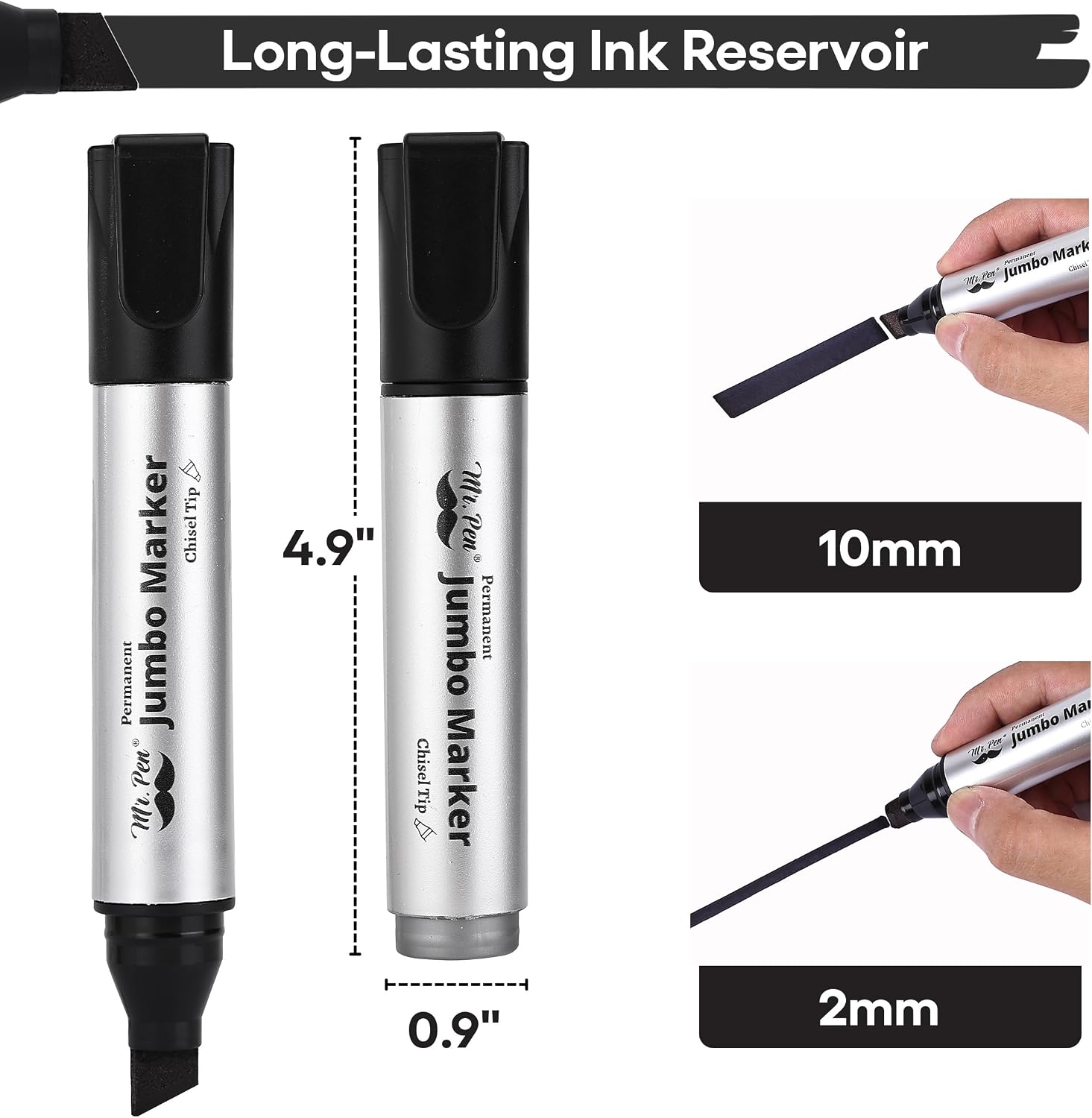 Detalle 2 de Mr. Pen PMHJ008M310 Jumbo Permanent Markers, 4-Pack, Black Chisel Tip