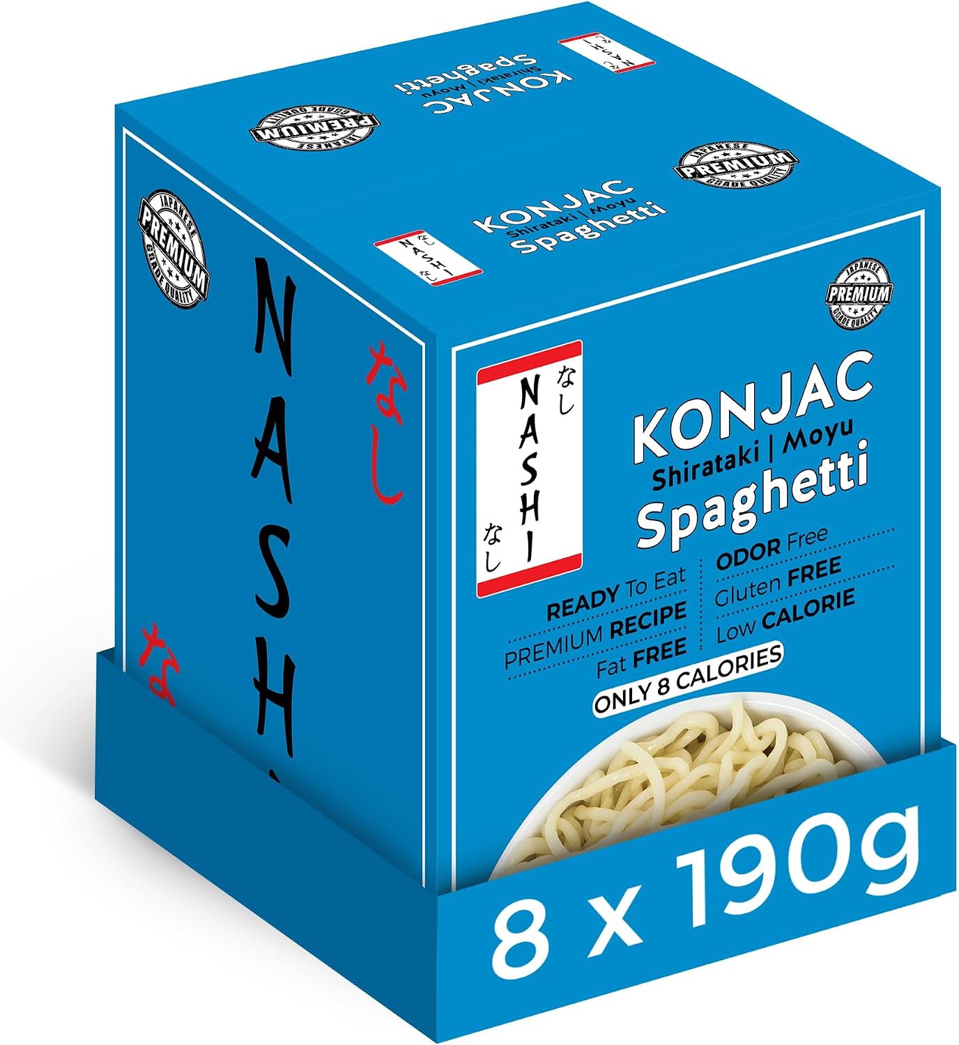 Detalle de Spaghetti Nashi Shirataki Konjac Moyu – Spaghetti cheto-friendly pronti da mangiare, 8 × 190 g
