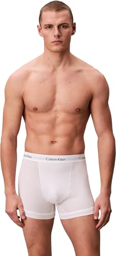 Detalle de Calvin Klein Herren Boxershorts Low Rise TRUNK 3er Pack U2664G – Weiß, XL