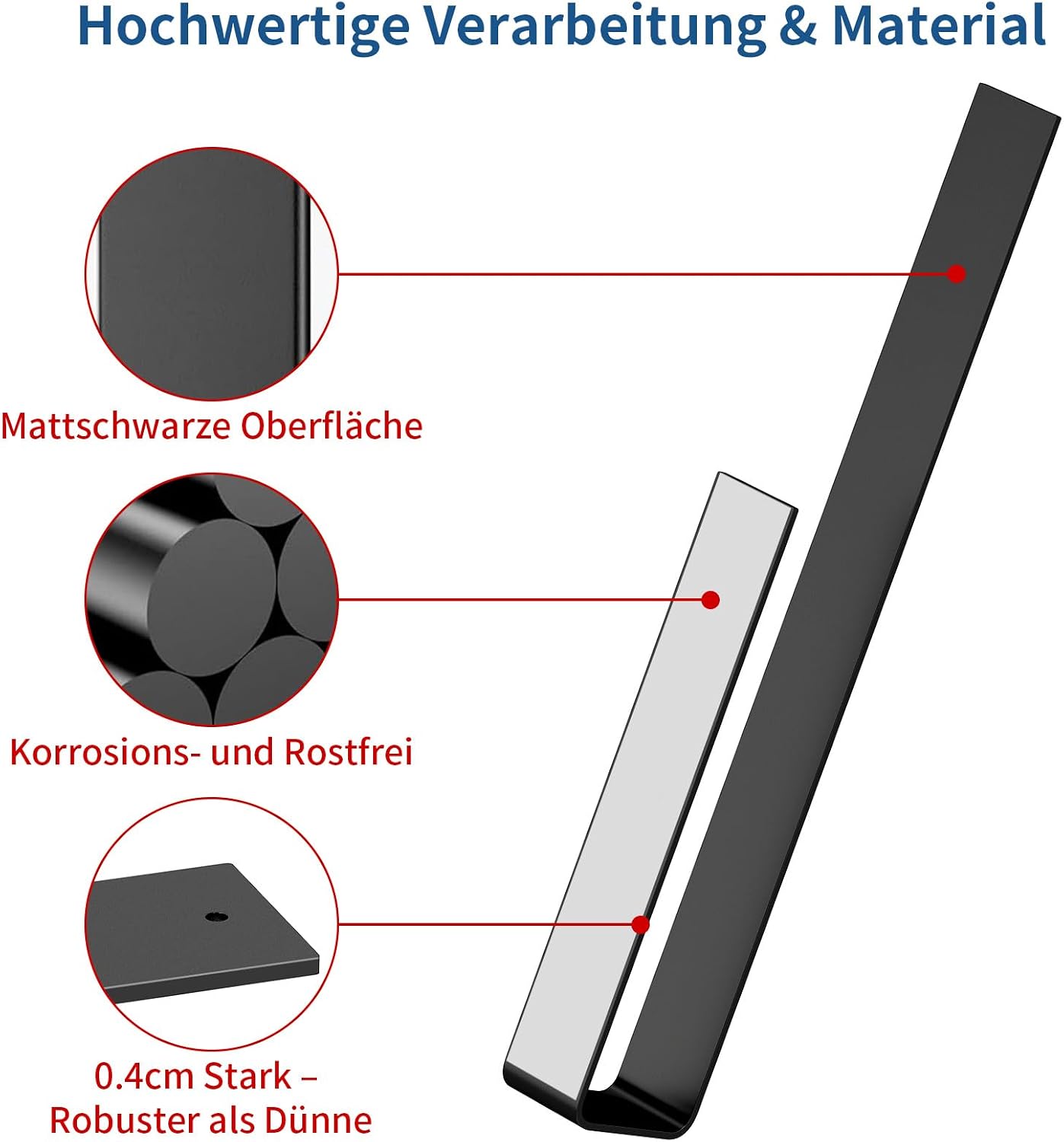 Detalle de BETHOM 40 cm Handtuchstange selbstklebend (schwarz) – Handtuchhalter ohne Bohren für Bad & Küche