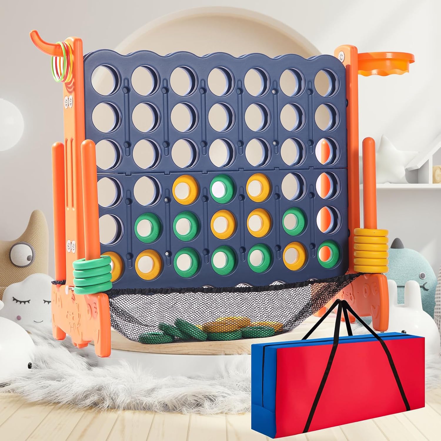Thumbnail 5 de Tigasy Giant 4 Row Ring Toss Game with Carrying Bag (Blue/Red) – Indoor & Outdoor Fun