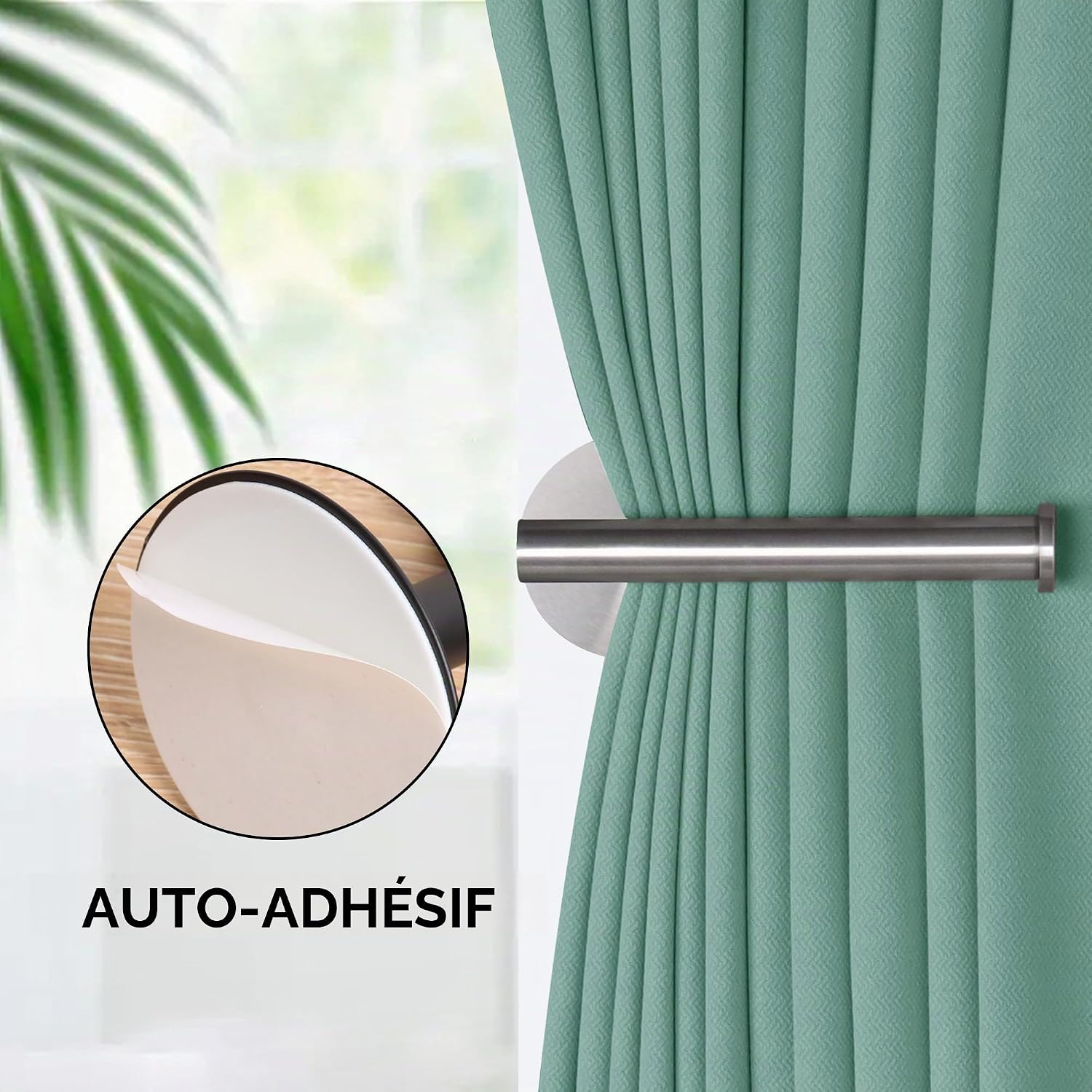 Detalle 2 de OCIOLI Curtain Tiebacks gordijnhouders, zelfklevend, 304 roestvrij staal, zilver