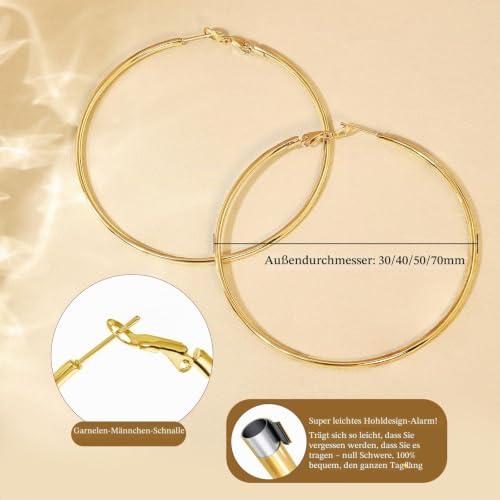 Thumbnail 3 de Sweetkiki 4 Paar Ohrringe Großes Gold Creolen Set – 14k vergoldet, 316L Edelstahl, hypoallergen, 30–70 mm
