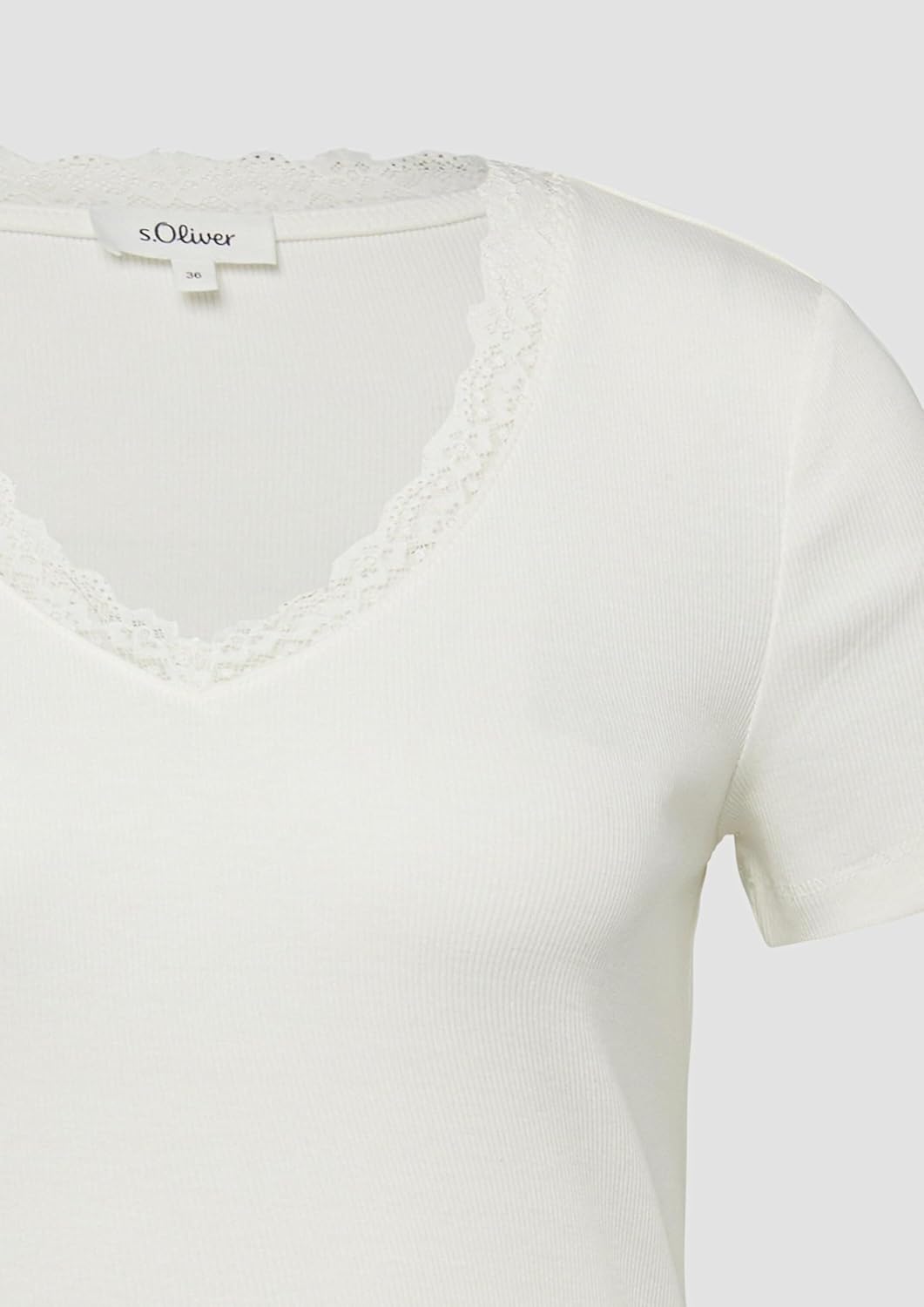 Detalle de s.Oliver Damen RIPP-T-Shirt mit Spitze am Ausschnitt – V-Ausschnitt, 1er Pack
