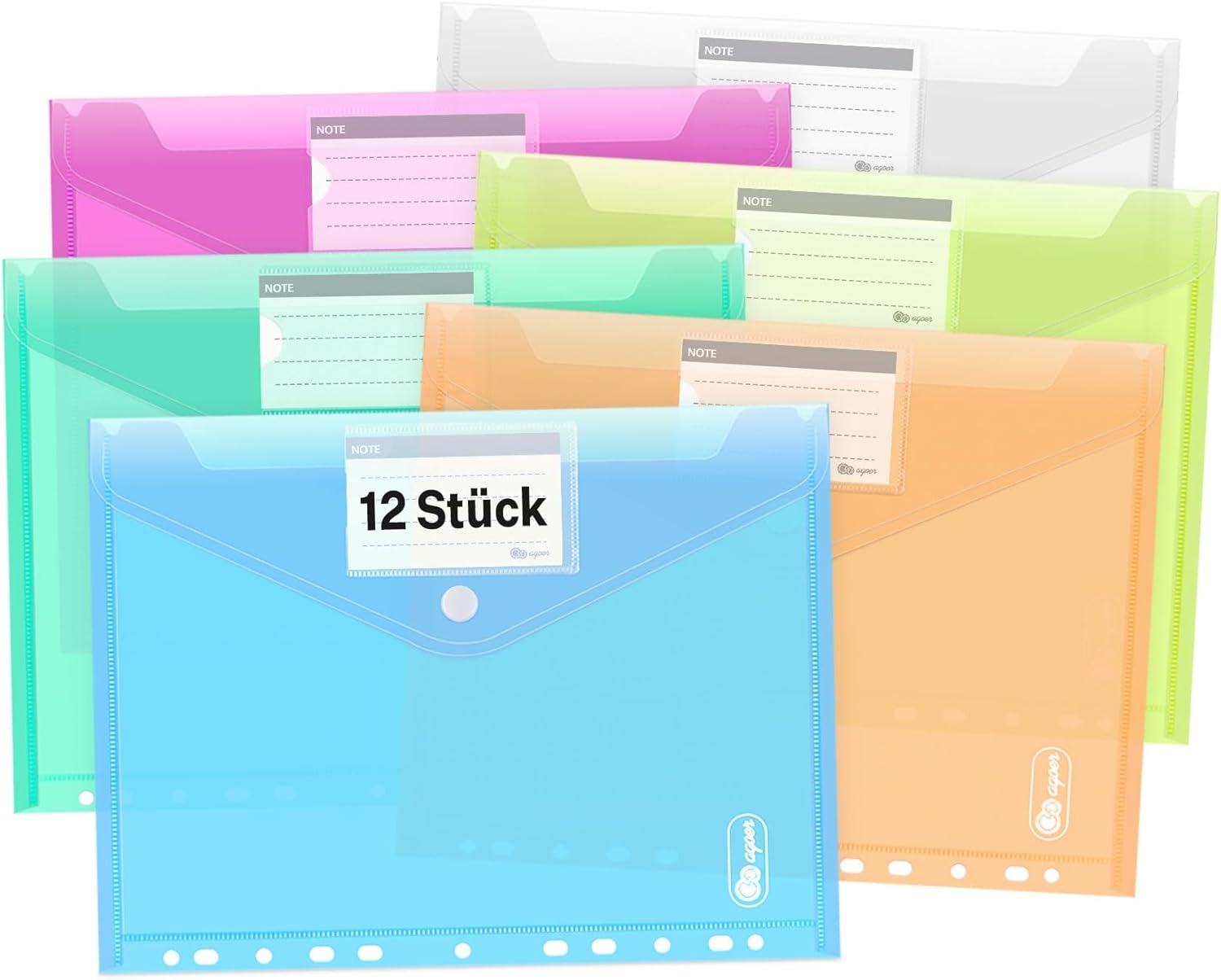 Thumbnail 6 de Agoer A4+ Plastic Wallets, 48 Pack – Punched Pockets with 11-Hole Edge (A4+ Size, Hook and Loop Closure)