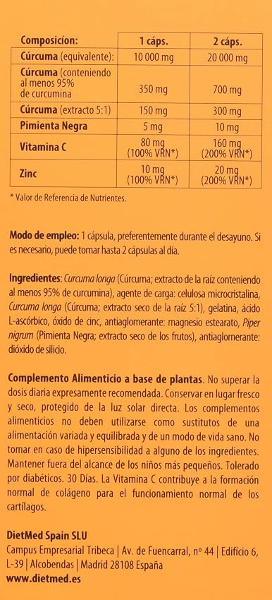 Detalle de DietMed Curcumega Max 10.000 mg cápsulas de cúrcuma