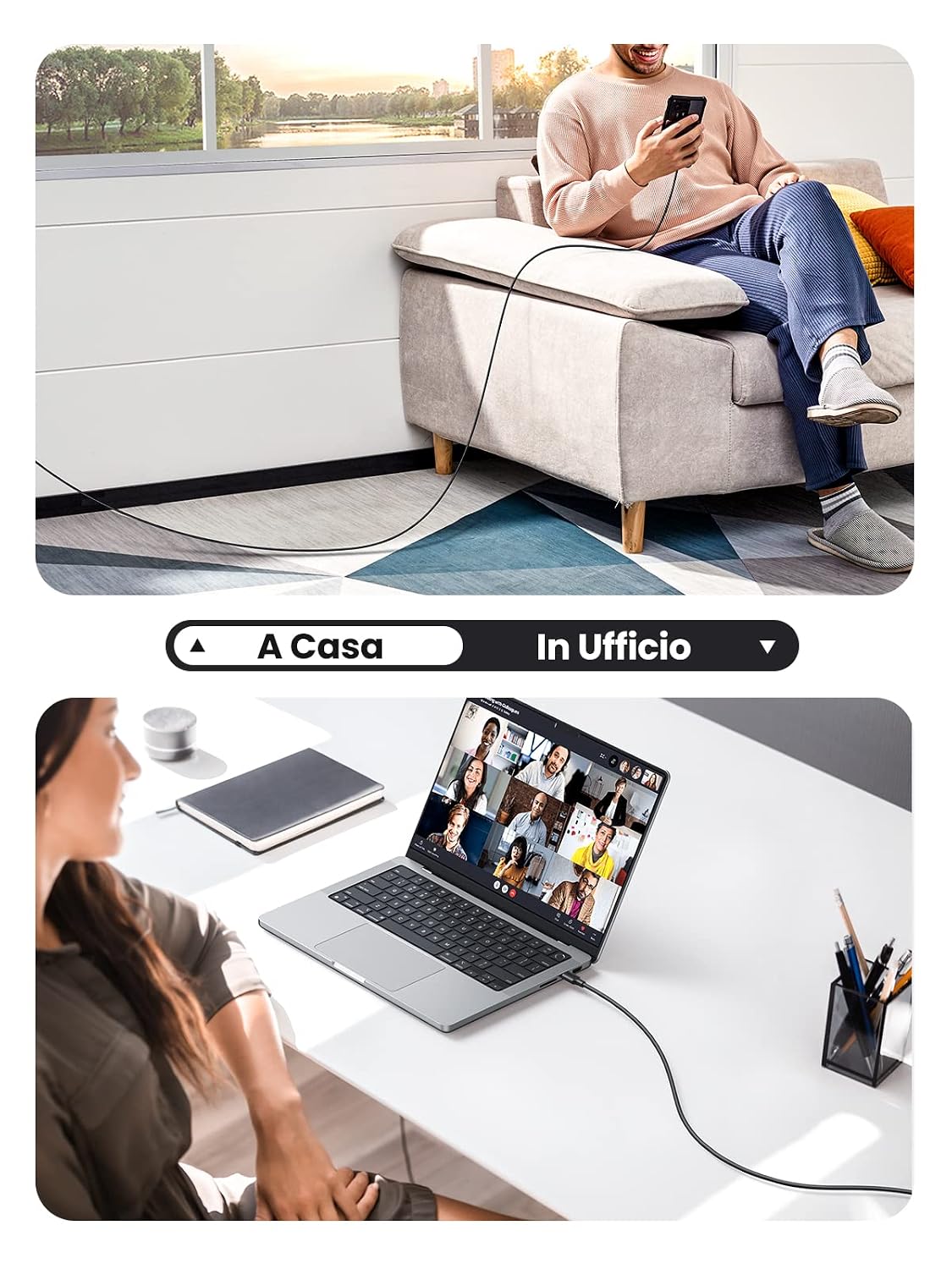 Detalle 2 de UGREEN 2 pezzi cavo USB-C 60W (USB-C maschio) con ricarica rapida PD 3.0, compatibile con iPhone 15 Plus/Pro Max, Galaxy S23/S22 e Pixel 7, lunghezza 2 m