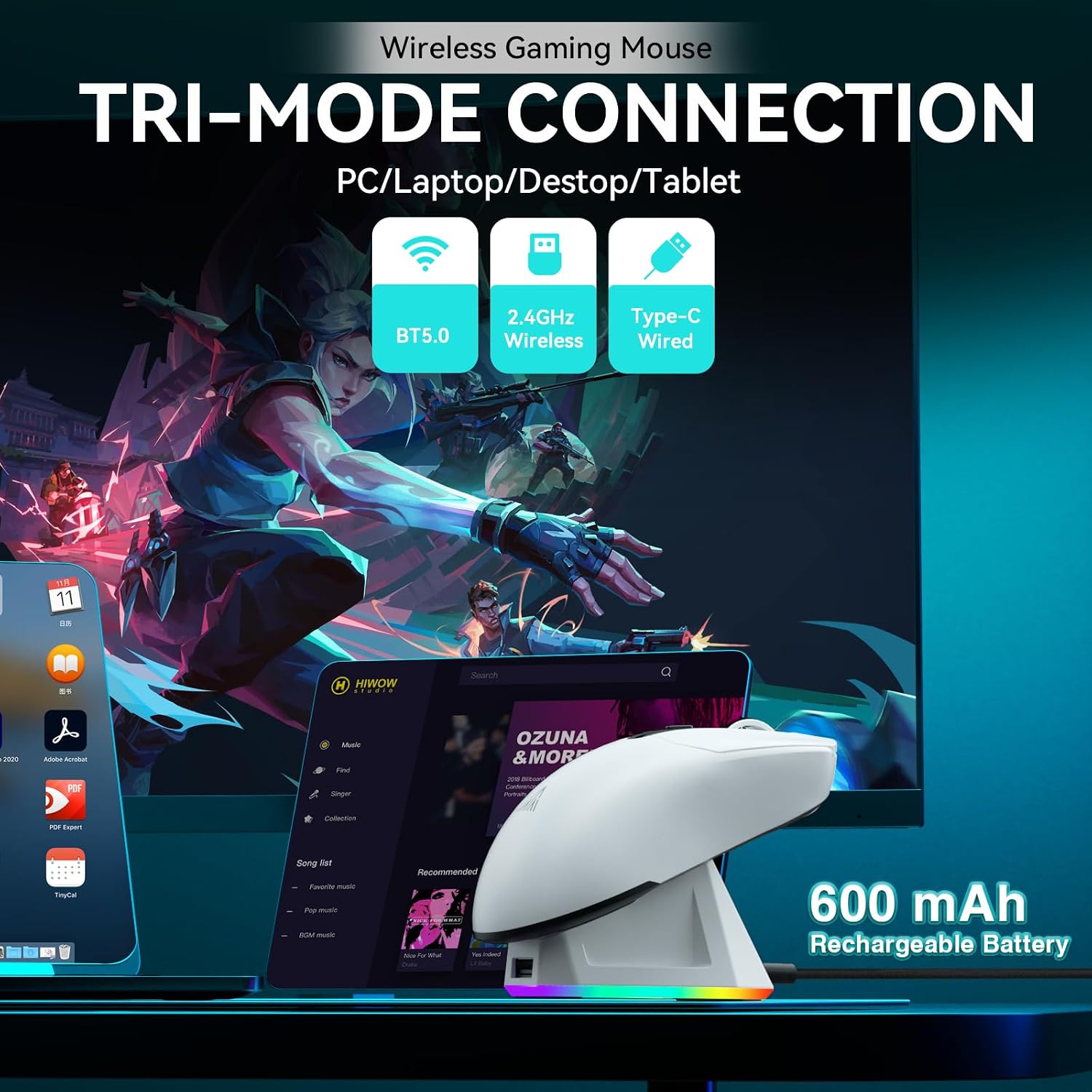 Thumbnail 3 de SOLAKAKA SM820 Wireless Gaming Mouse with RGB Dock, 24,000 DPI