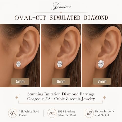 Detalle de jiamiaoi Pendientes de circonita para hombre y mujer en plata S925 con baño de oro blanco