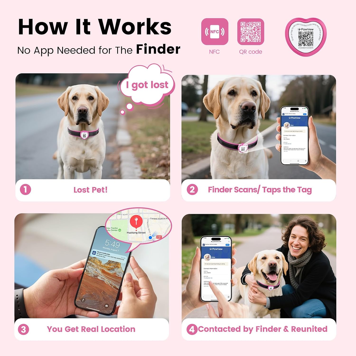 Thumbnail 5 de Pawview NFC & QR Code ID Tag for Pets – Silent Personalized Dog Tag (Pink & Blue)