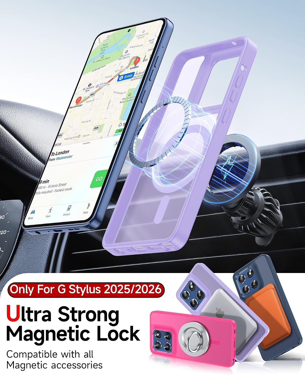 Detalle de LeYi Moto G Stylus 5G 2025 Case, Lavender, Magnetic Fit & 2 Screen Protectors