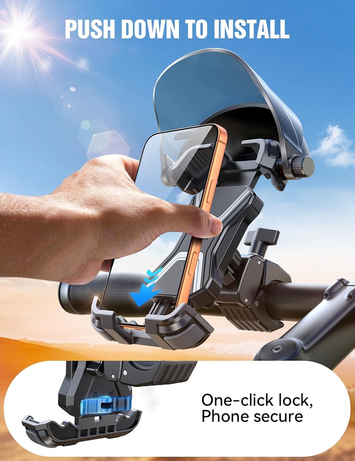 Detalle 2 de JOYROOM Bike Phone Holder Mount with Sunshade and Full Silicone Protection (4.7–7 in phones)