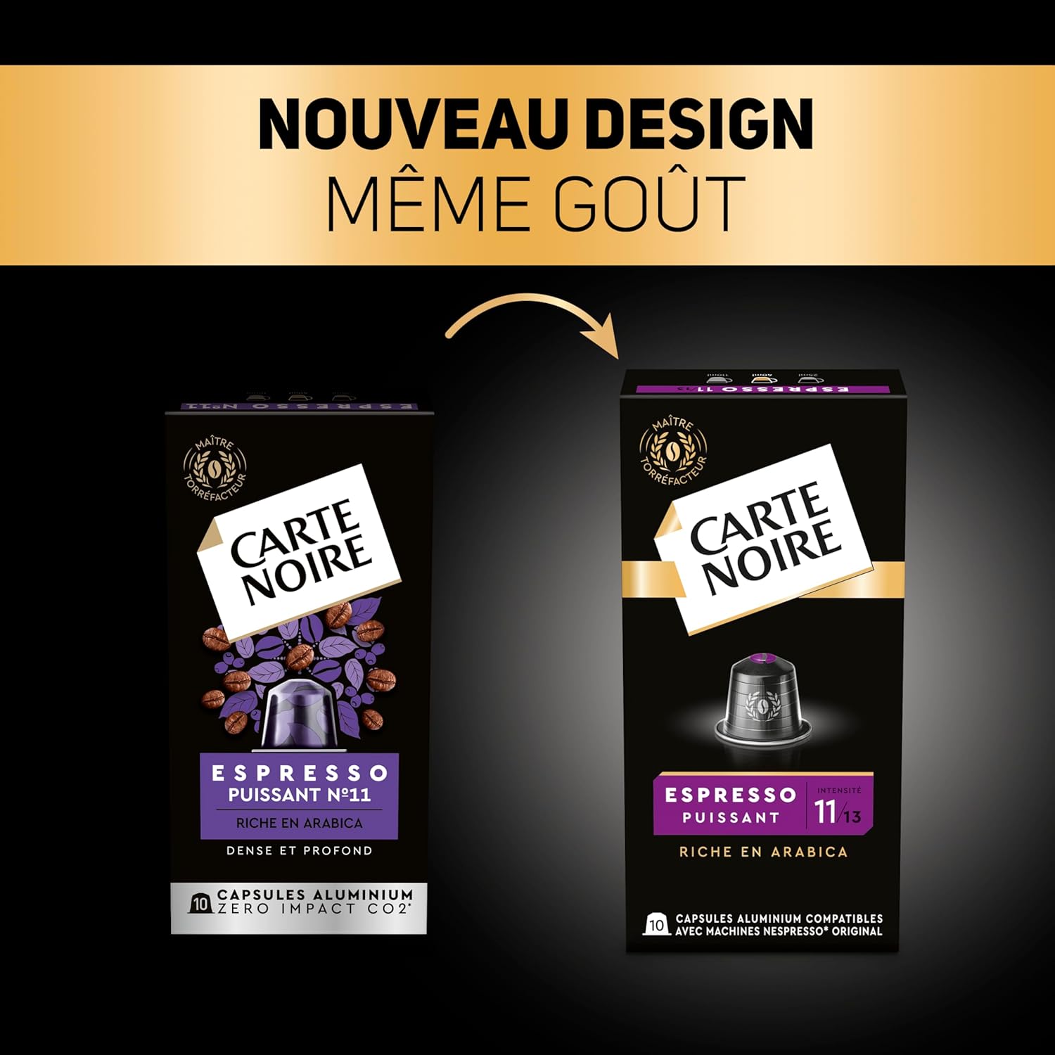Detalle de Carte Noire Espresso Puissant N°11 – Capsules Aluminium compatibles Nespresso Original, pur Arabica, lot 100 capsules
