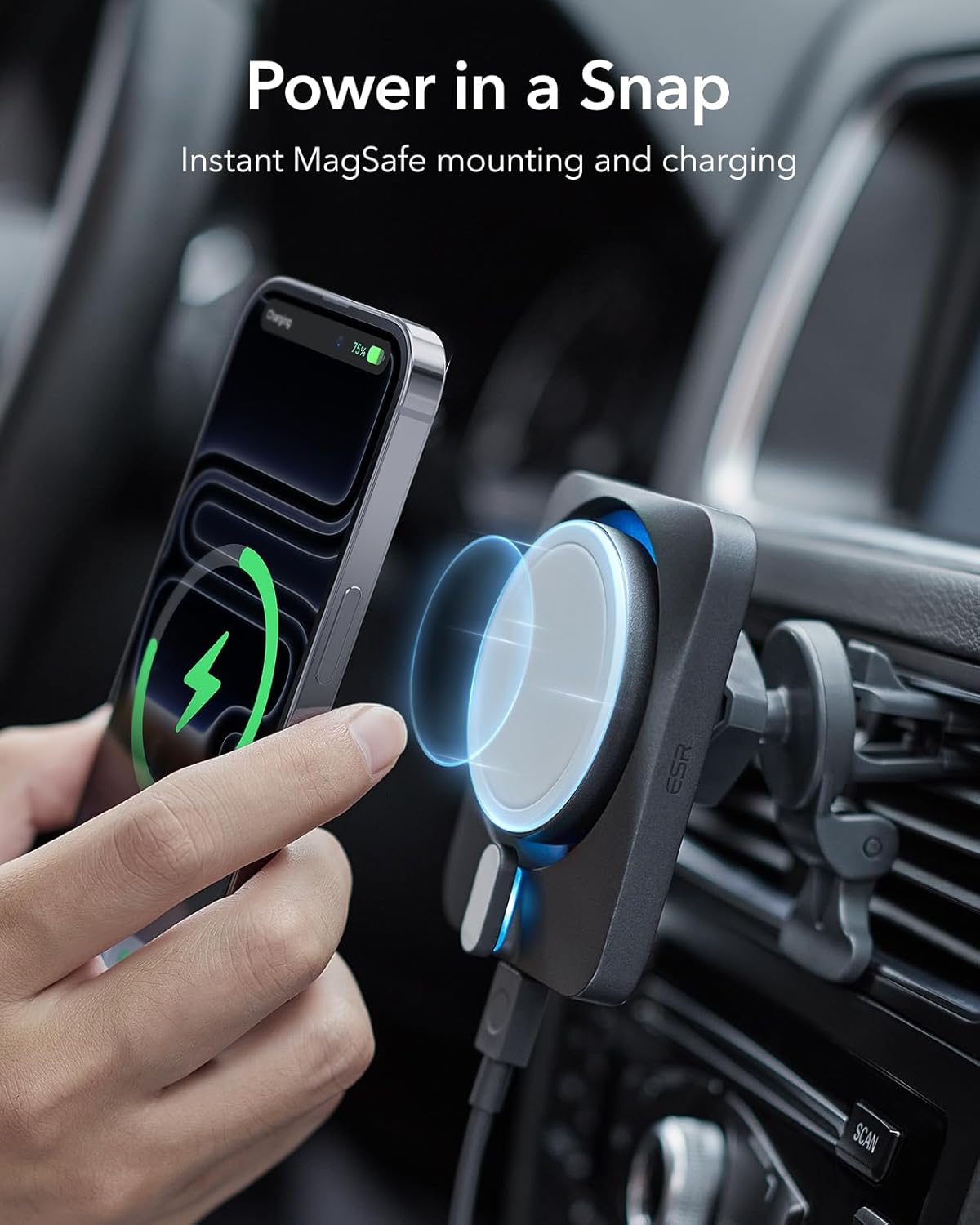 Thumbnail 4 de ESR MagSafe Car Mount Charger with CryoBoost: 15W Fast Charging and Cooling for iPhone 17e–13/12 Series