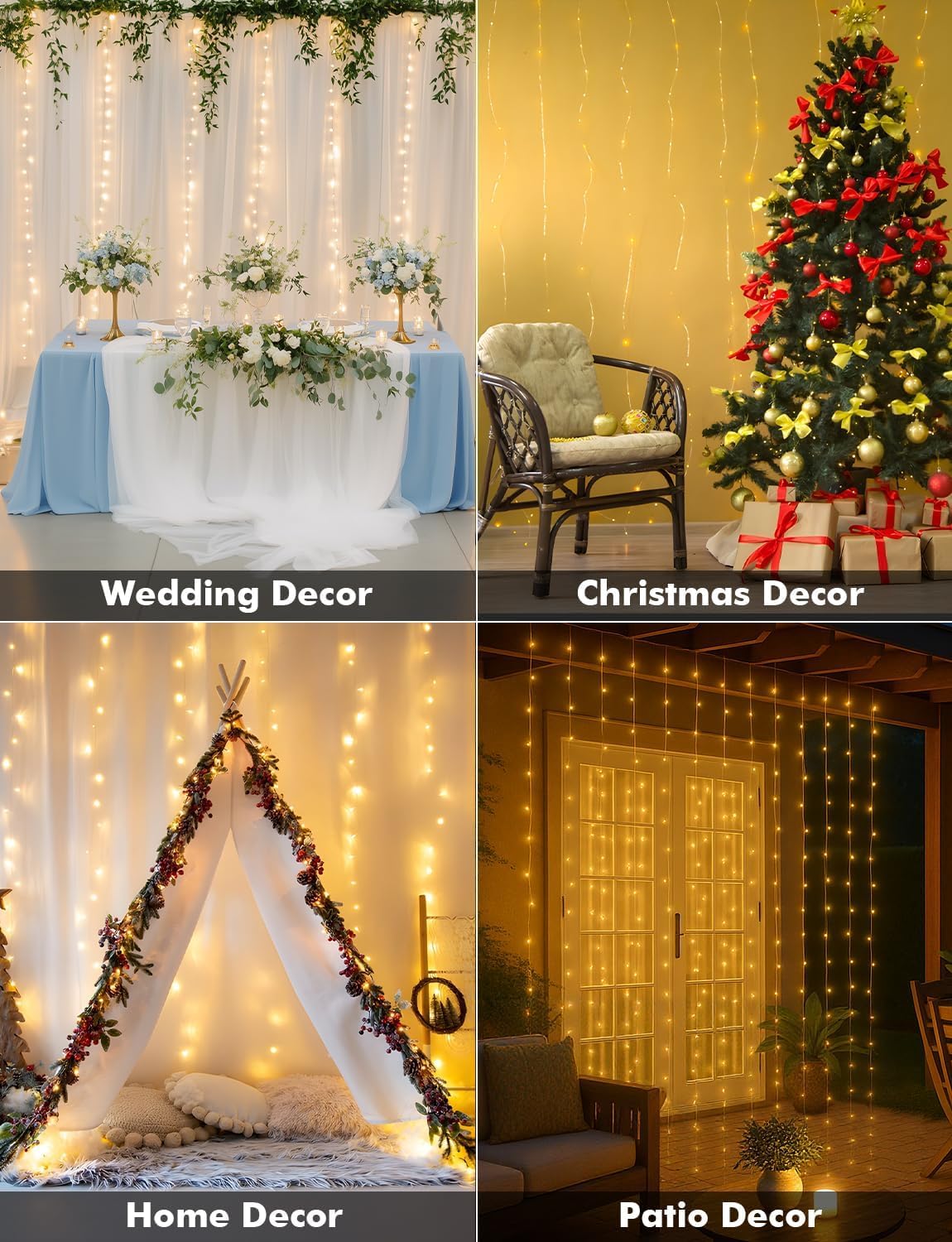 Detalle 2 de ANJAYLIA AN-WC 300-LED Warm White Curtain Lights, 8 Modes