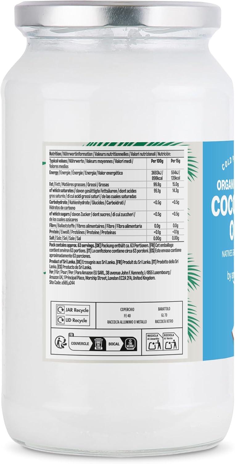 Detalle de Olio di cocco vergine biologico, 950 ml di by Amazon