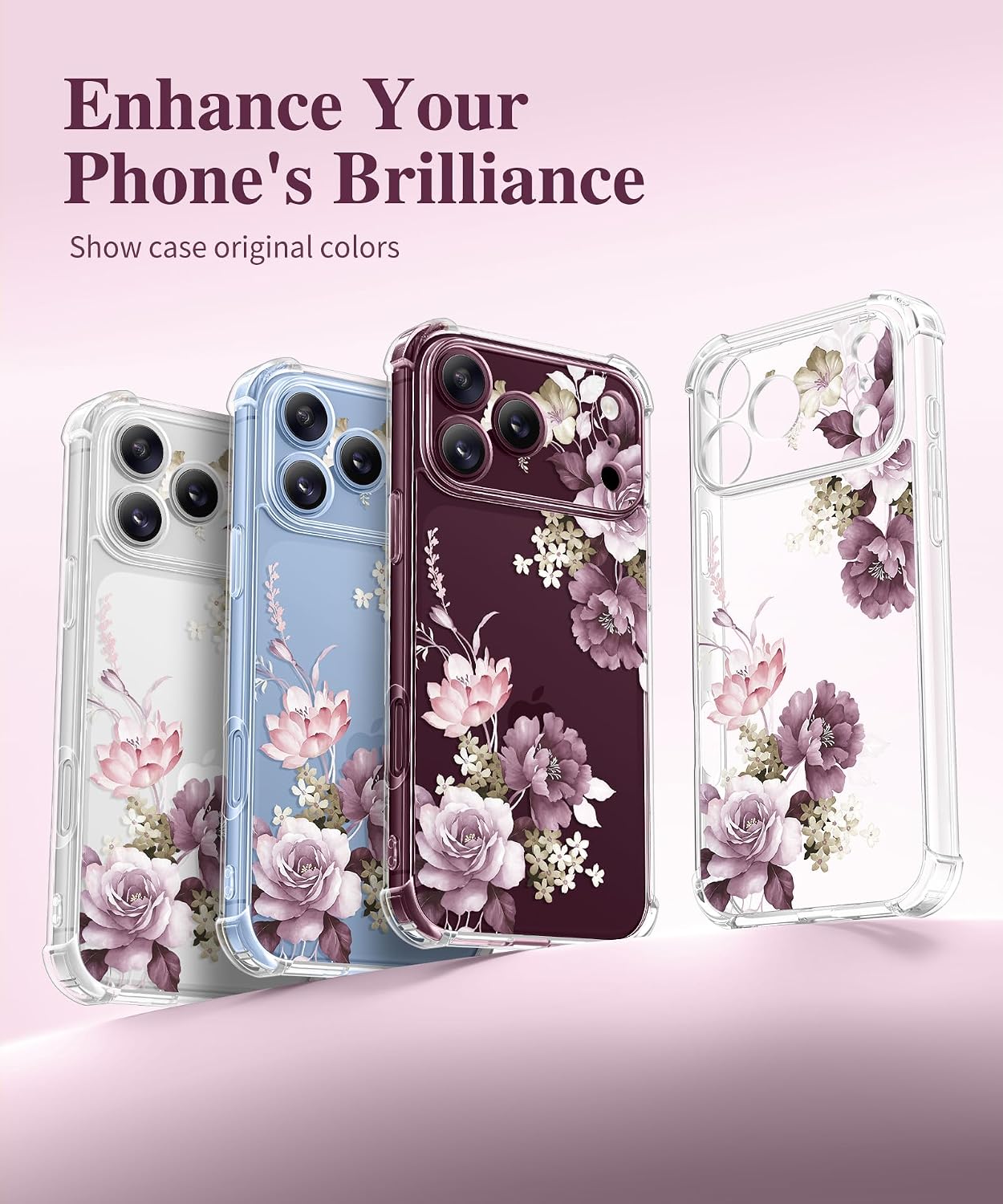 Detalle de GVIEWIN Floral Clear Case for iPhone 18 Pro/17 Pro, Slim with Screen and Camera Protection