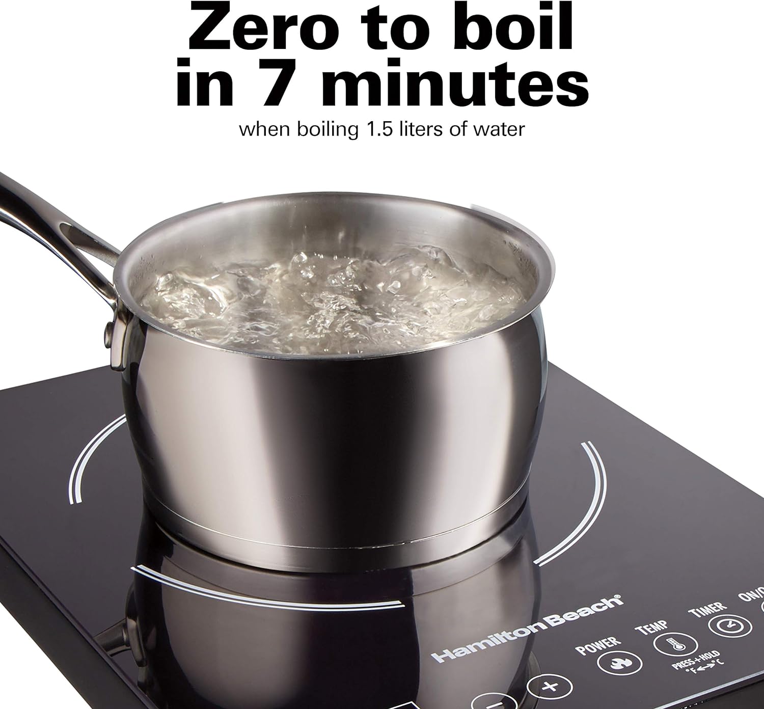 Detalle de Hamilton Beach 34104 Portable Single Induction Cooktop (1800W) with Fast Heating Mode, 10 Settings up to 450F