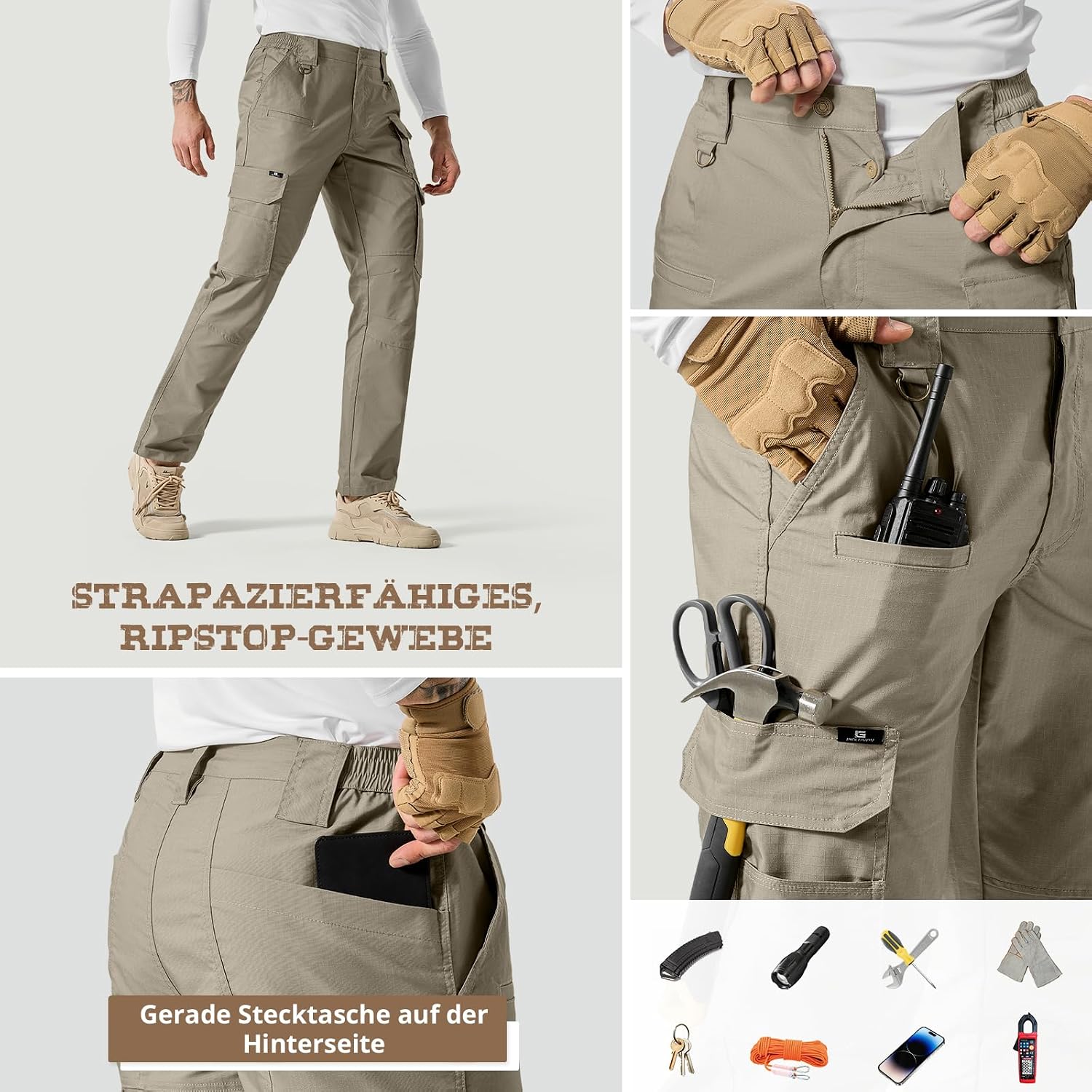 Detalle 2 de IGOLUMON Work Trousers Men Cargo Trousers – 14-Pocket Stretch Fit