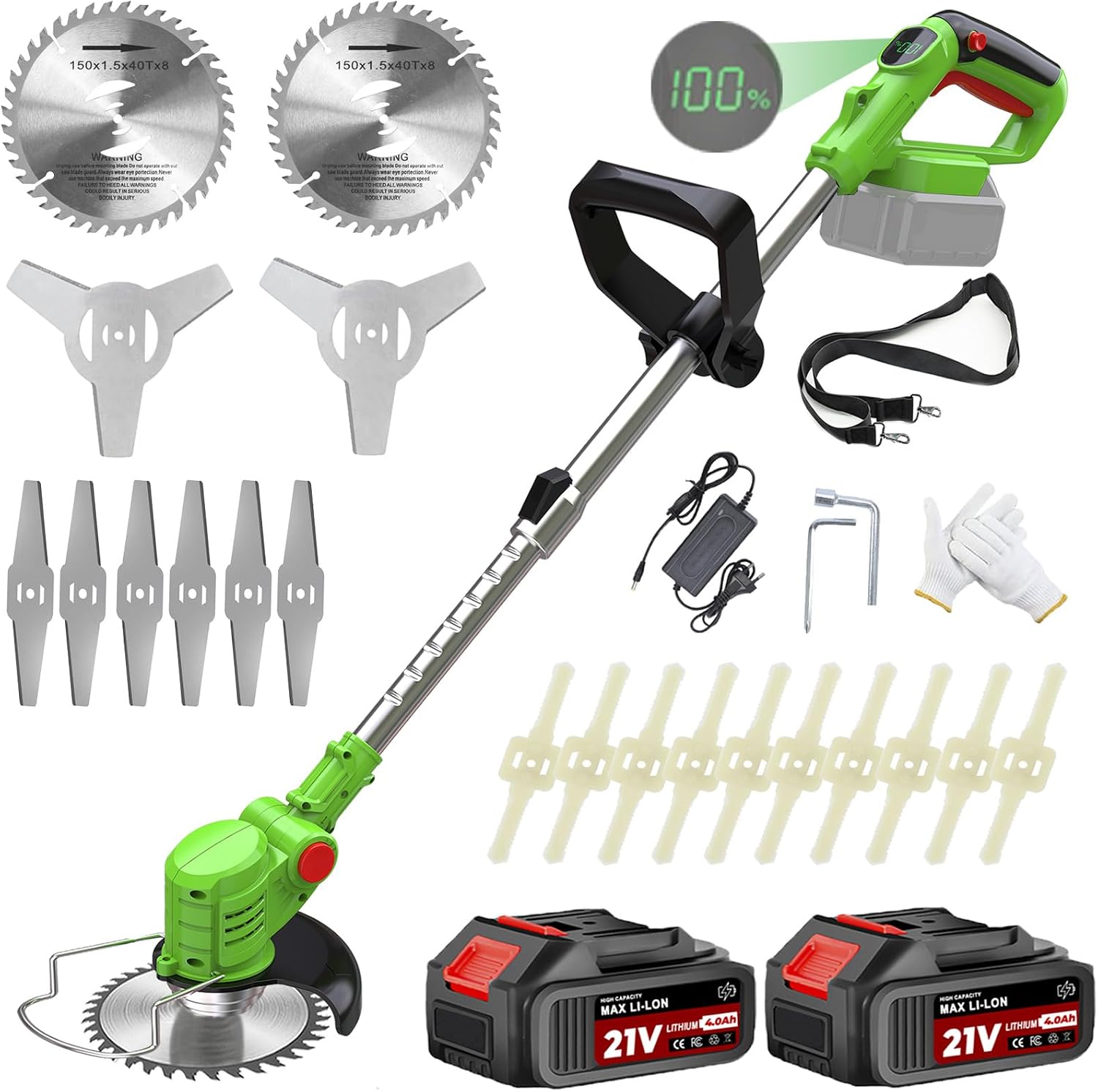 Detalle de 21V Cordless Strimmer with 2x2.0Ah Batteries: 3-in-1 Lawn Care, Telescopic & Height-Adjustable