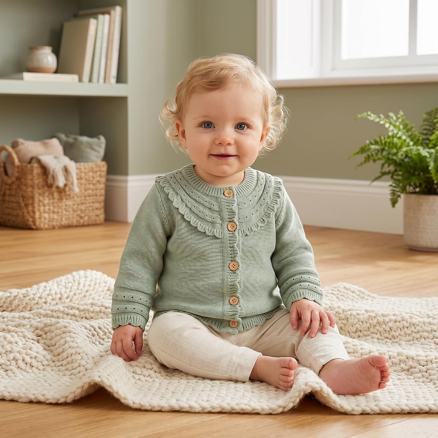 Thumbnail 1 de Hadetoto Cotton Baby Girls Cardigan Knit Long Sleeve Toddler Sweater with Button Closure