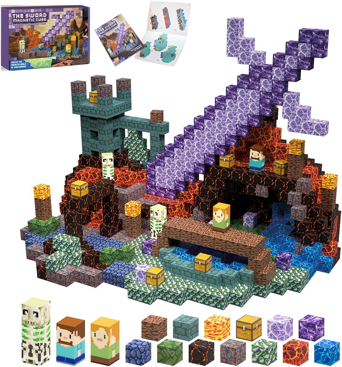 Detalle de TUKIIE Magnetische Bausteine Sword Edition – 213 magnetische Bausteine für Kinder ab 3 Jahren