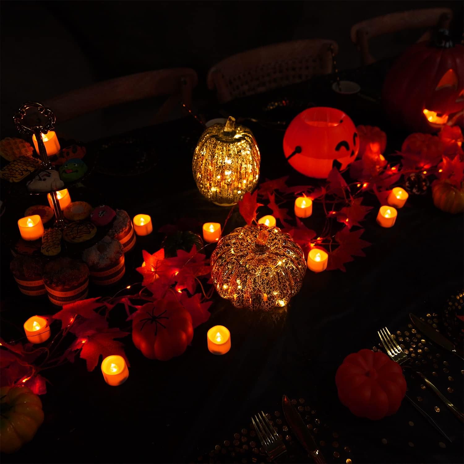 Detalle de Homemory Orange LED Tealight Candles, 12-Pack Flameless Flickering Lights