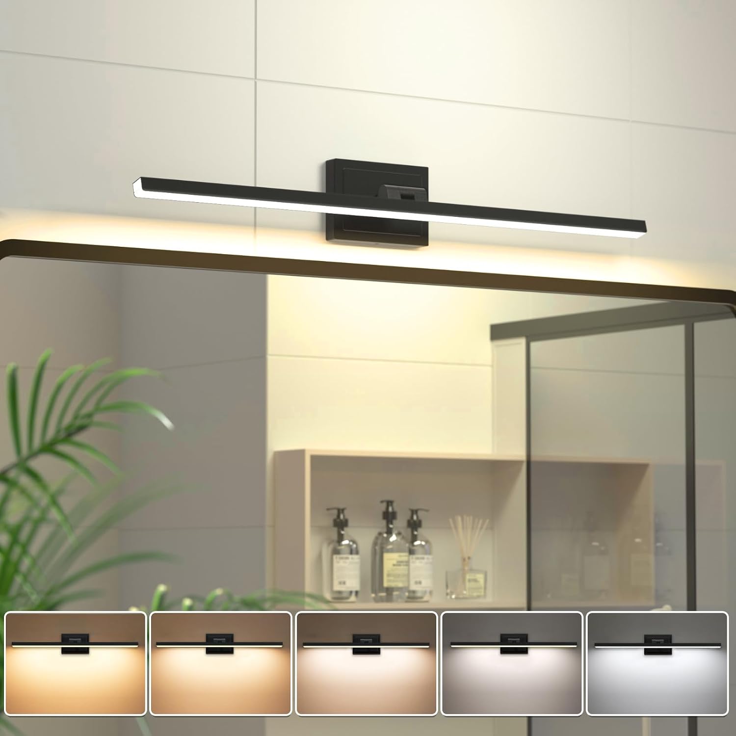 Detalle de VOLISUN 31.5" LED Vanity Light, Black, Rotatable, 5 CCT, Dimmable