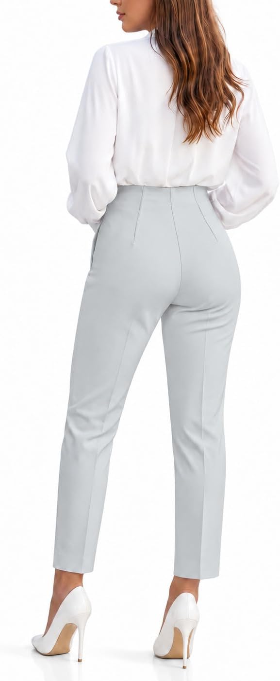 Detalle de LOVESHOOT Women’s Stretchy High-Waisted Pleated Straight-Leg Dress Pants