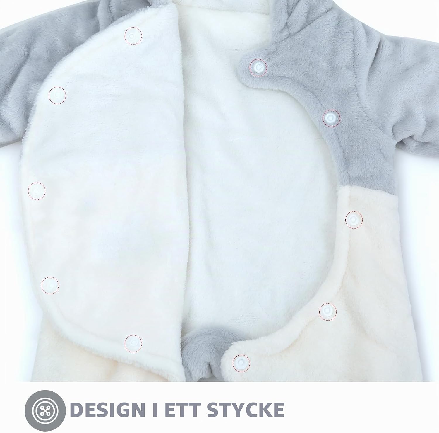 Detalle de JiAmy vinteroverall i fleece för bebis, 0–12 månader